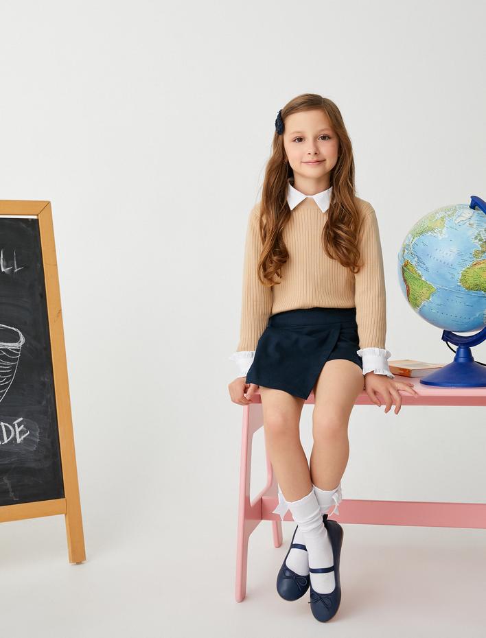 Kız Çocuk Basic Triko Kazak Yuvarlak Yaka Kaşkorse Uzun Kollu