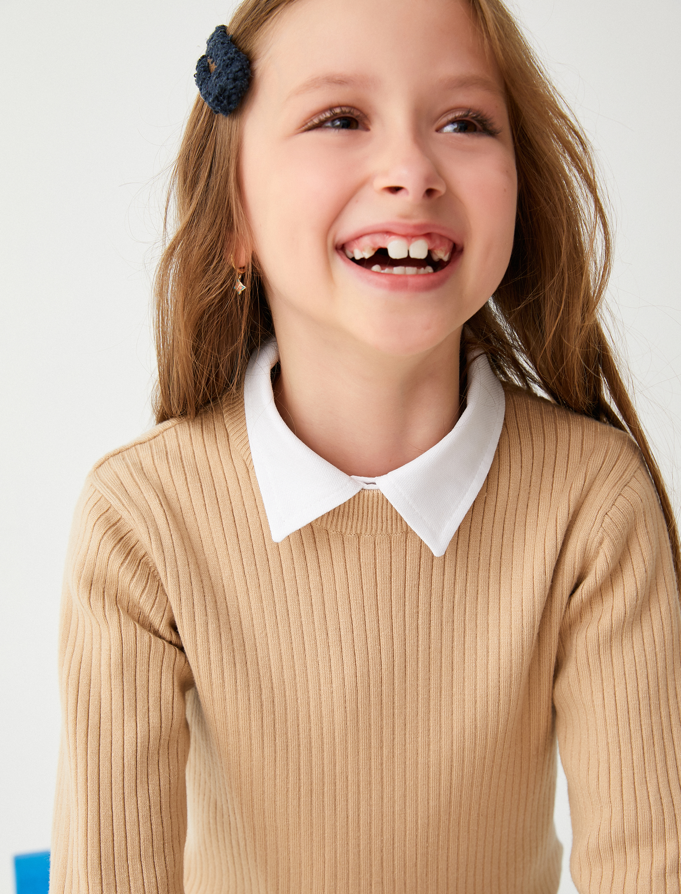  Kız Çocuk Basic Triko Kazak Yuvarlak Yaka Kaşkorse Uzun Kollu