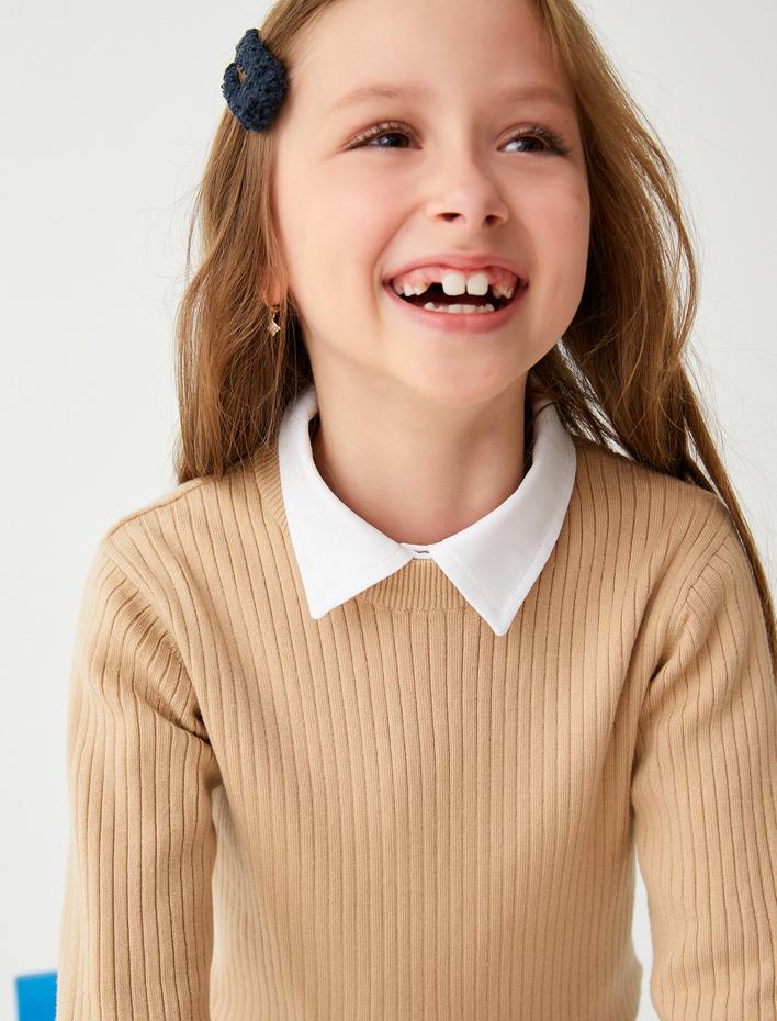 Kız Çocuk Basic Triko Kazak Yuvarlak Yaka Kaşkorse Uzun Kollu