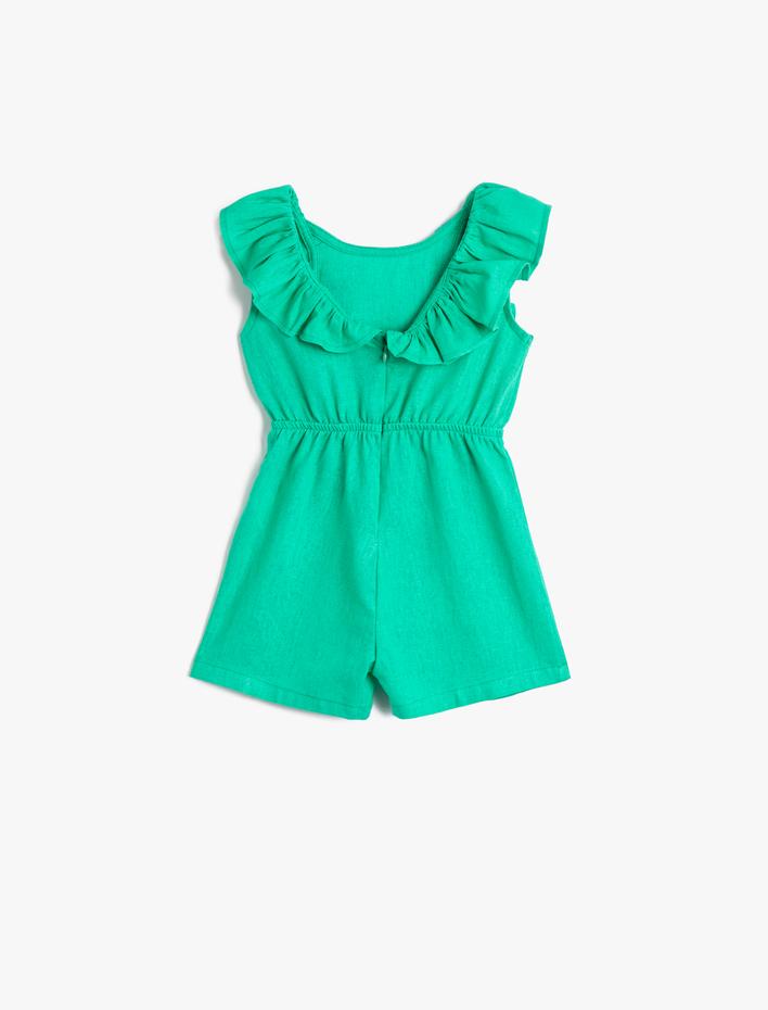 Kız Bebek Keten Mini Tulum Kolsuz Fırfırlı Yuvarlak Yaka