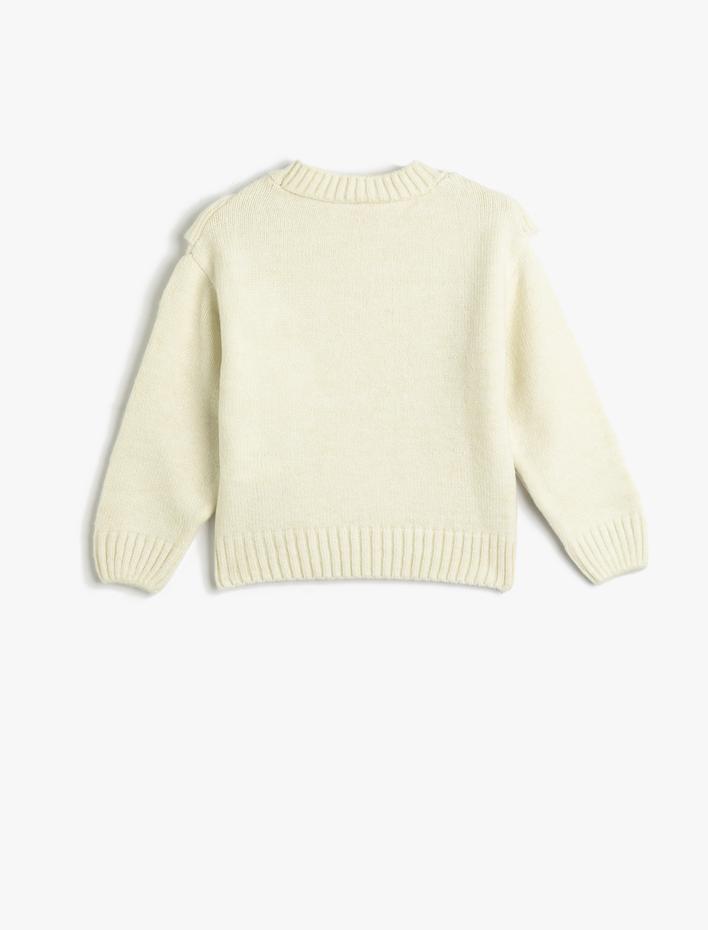 Kız Bebek Kazak Triko Yumuşak Dokulu Fırfırlı Yuvarlak Yaka