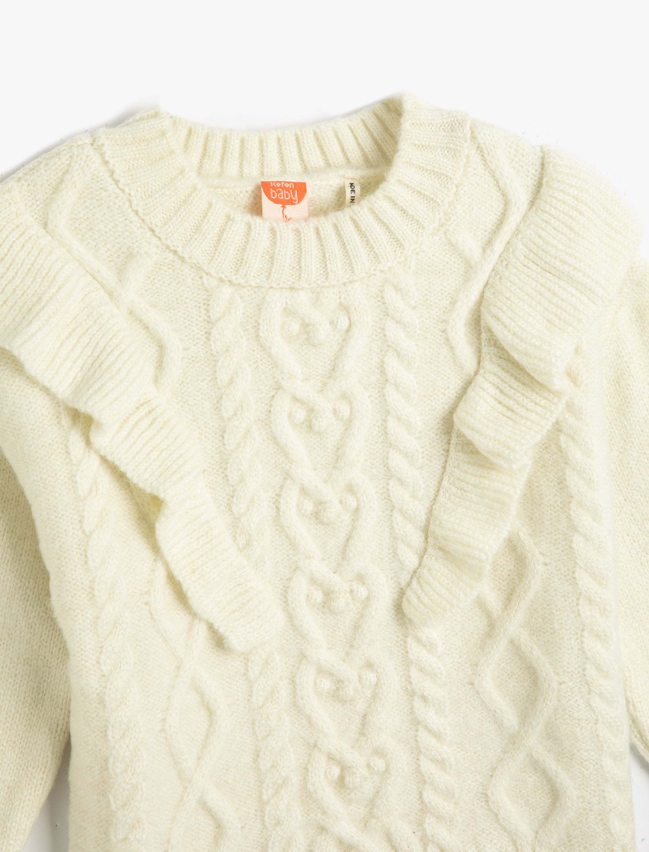  Kız Bebek Kazak Triko Yumuşak Dokulu Fırfırlı Yuvarlak Yaka