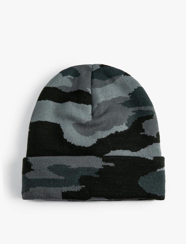 Erkek Kamuflaj Bere Örgü Katlama Detaylı Çok Renkli