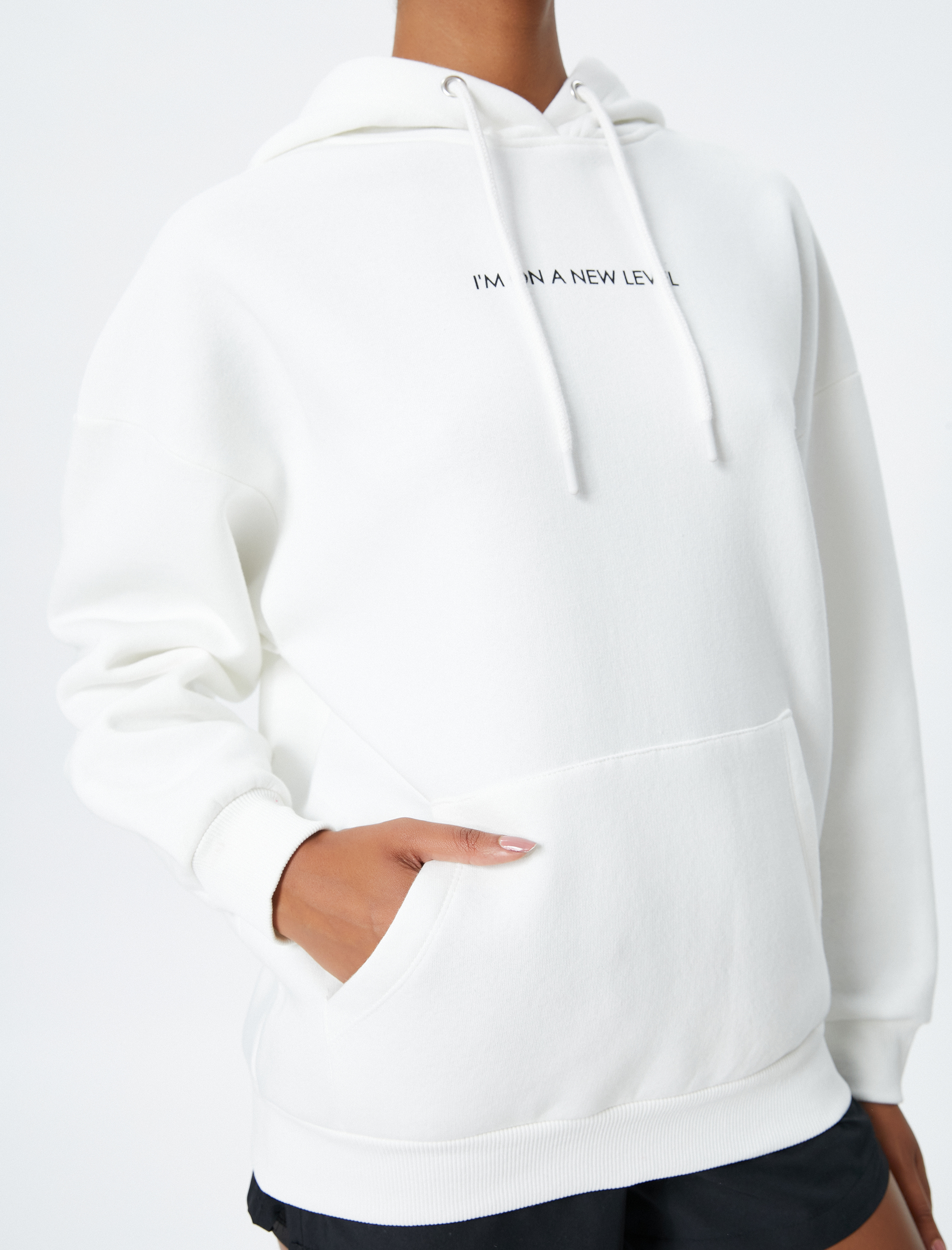   Spor Kapüşonlu Sweatshirt Şardonlu Baskılı Kanguru Cepli