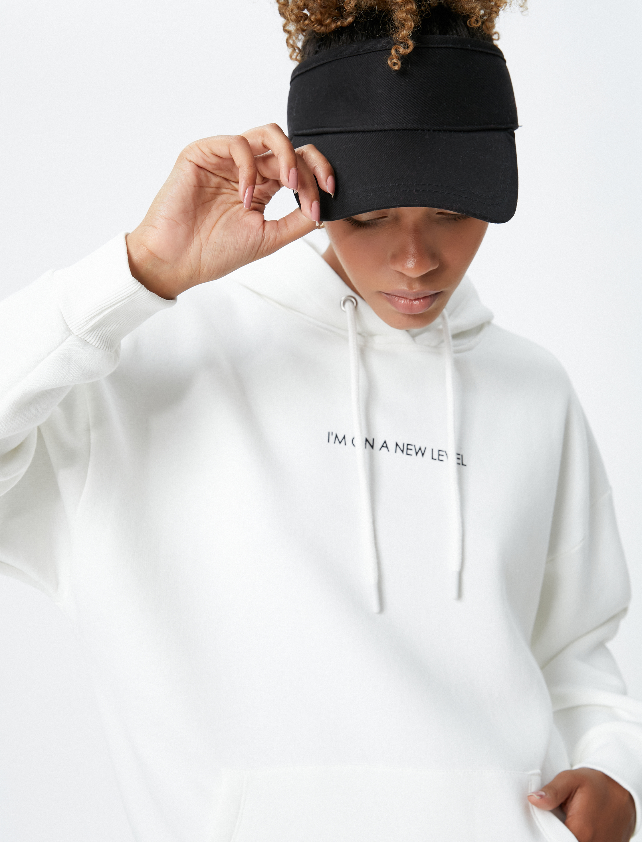   Spor Kapüşonlu Sweatshirt Şardonlu Baskılı Kanguru Cepli