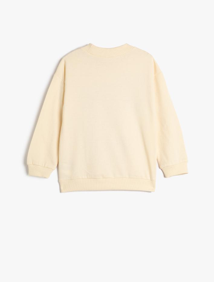 Kız Çocuk Baskılı Sweatshirt Şardonlu Bisiklet Yaka Uzun Kollu