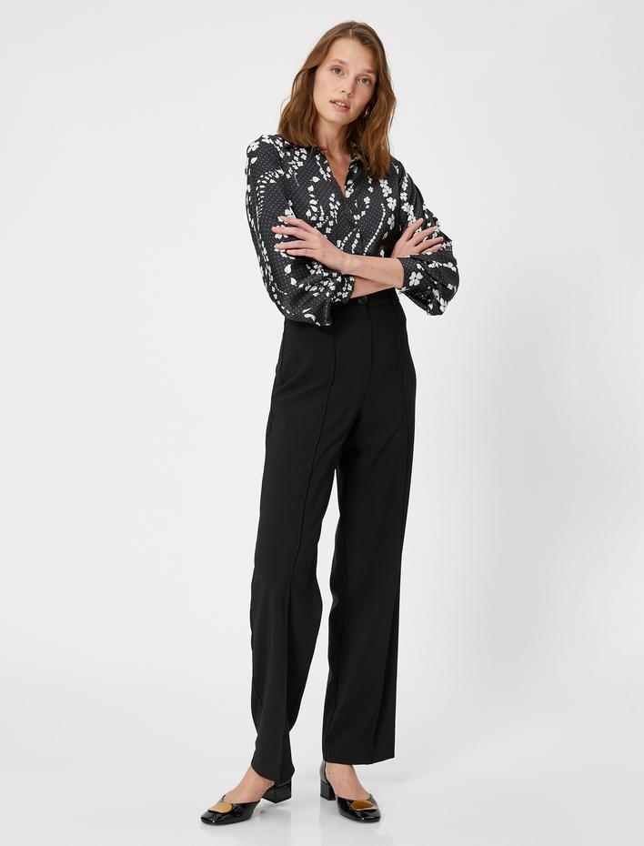  Çiçekli Gömlek Uzun Kollu Düğmeli Klasik Manşet Yaka