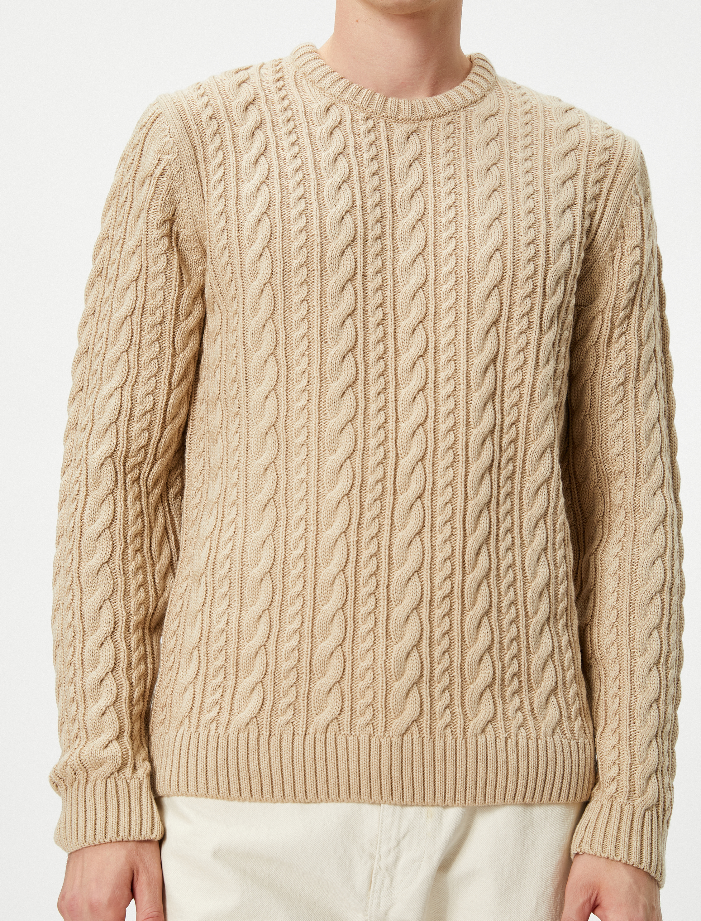   Triko Kazak Bisiklet Yaka Örgü Dokulu Uzun Kollu Ribanalı