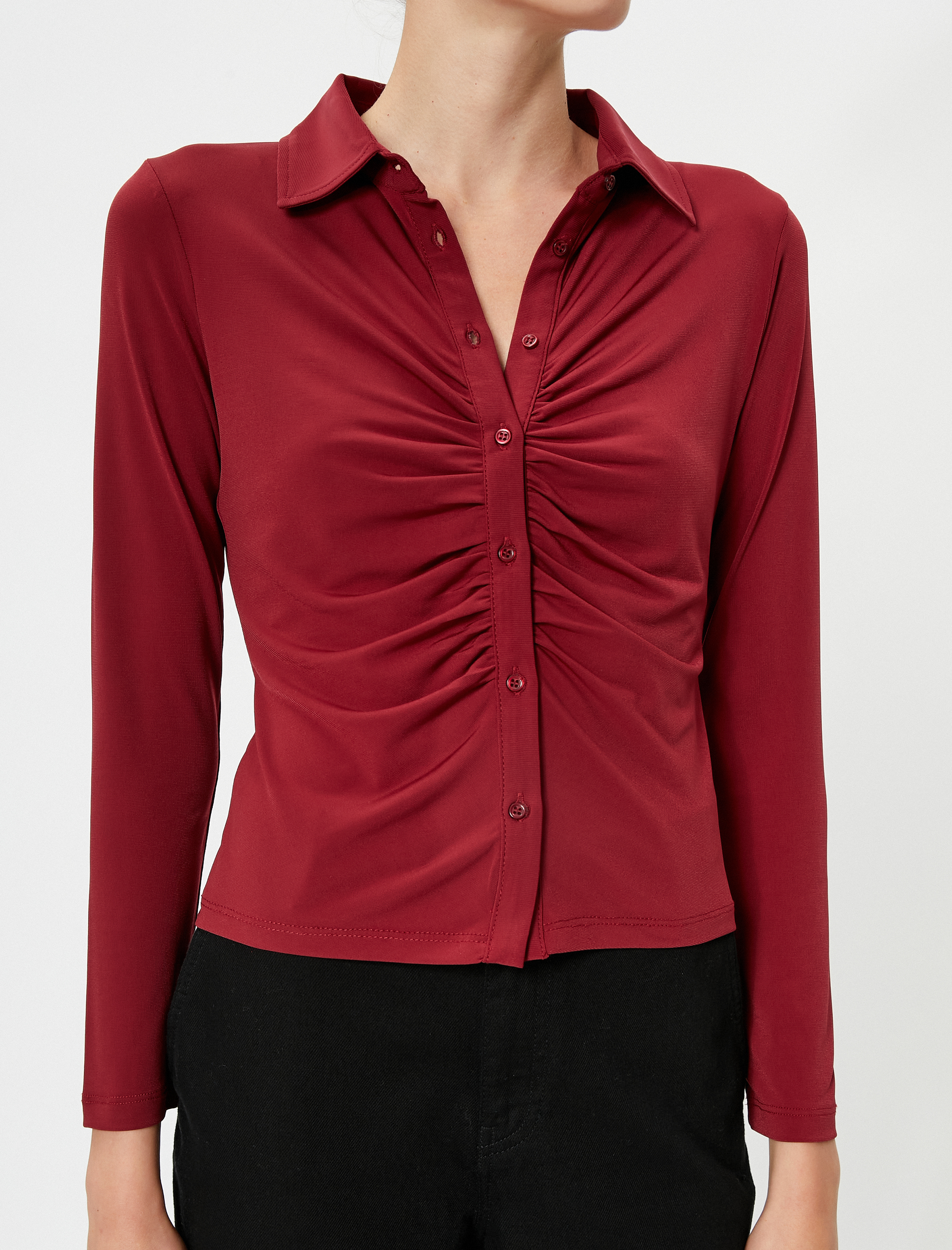   Uzun Kollu Gömlek Drapeli Düğme Detaylı