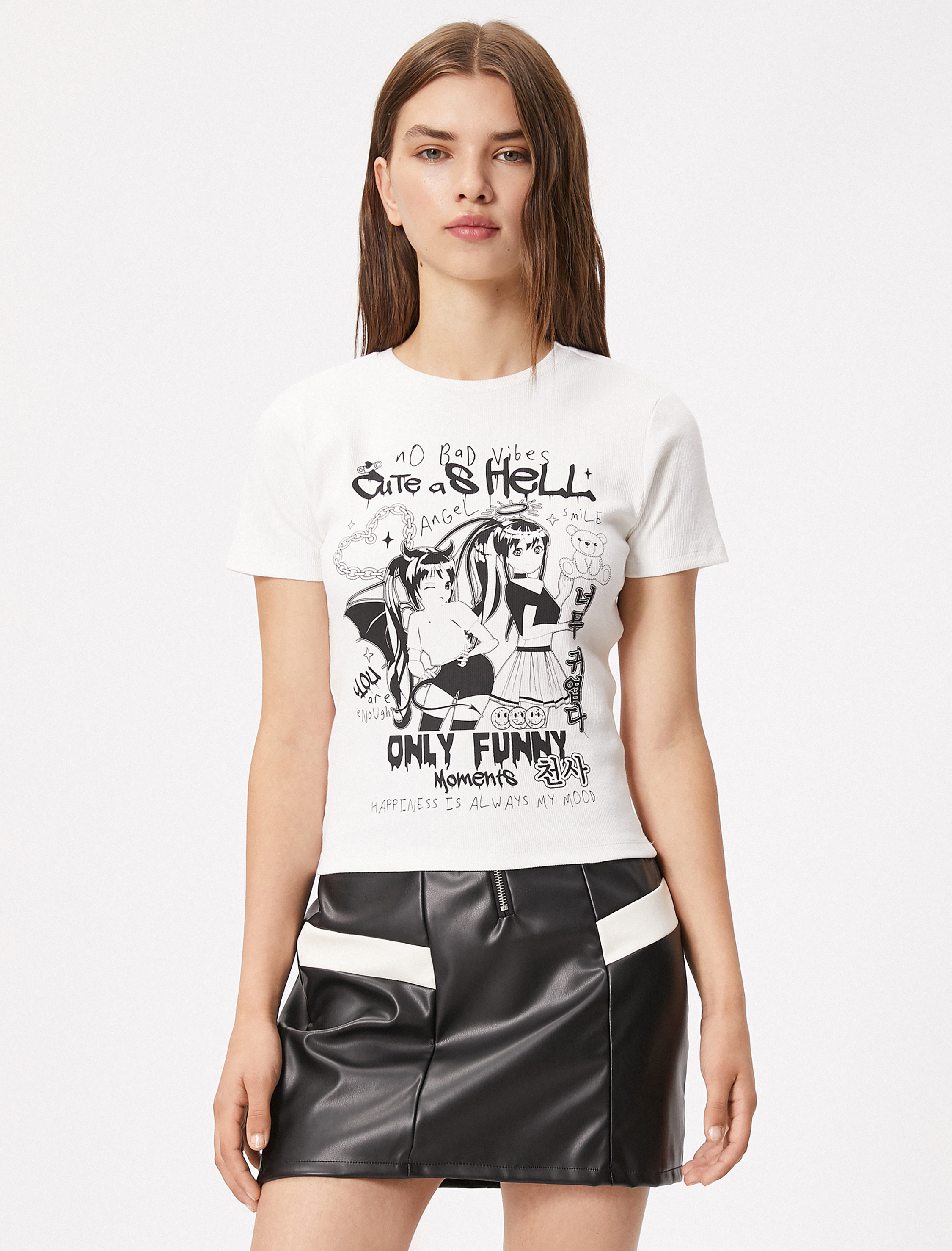   Anime Tişört Baskılı Slim Fit Bisiklet Yaka Kısa Kollu Pamuklu