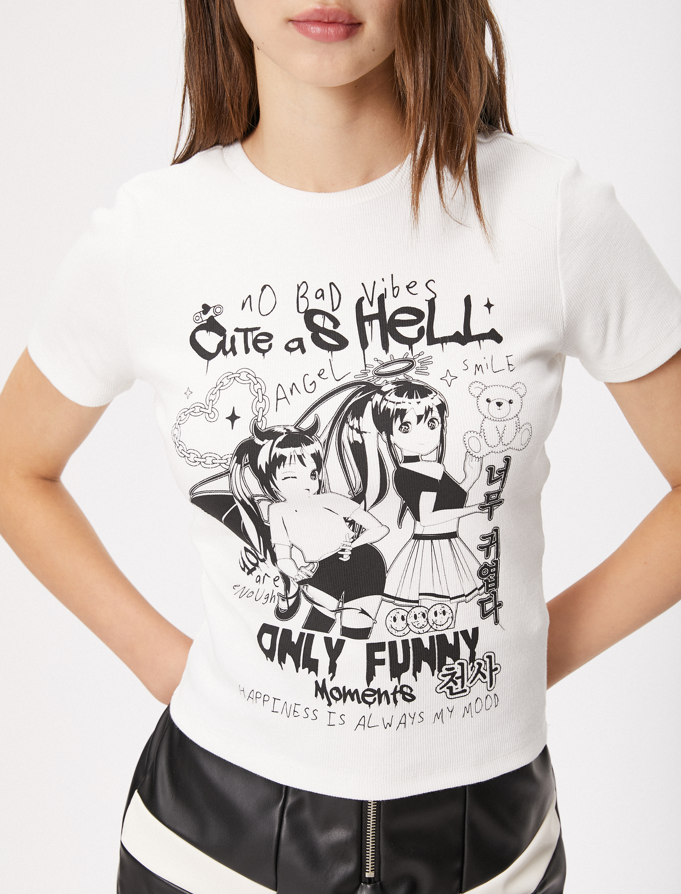   Anime Tişört Baskılı Slim Fit Bisiklet Yaka Kısa Kollu Pamuklu