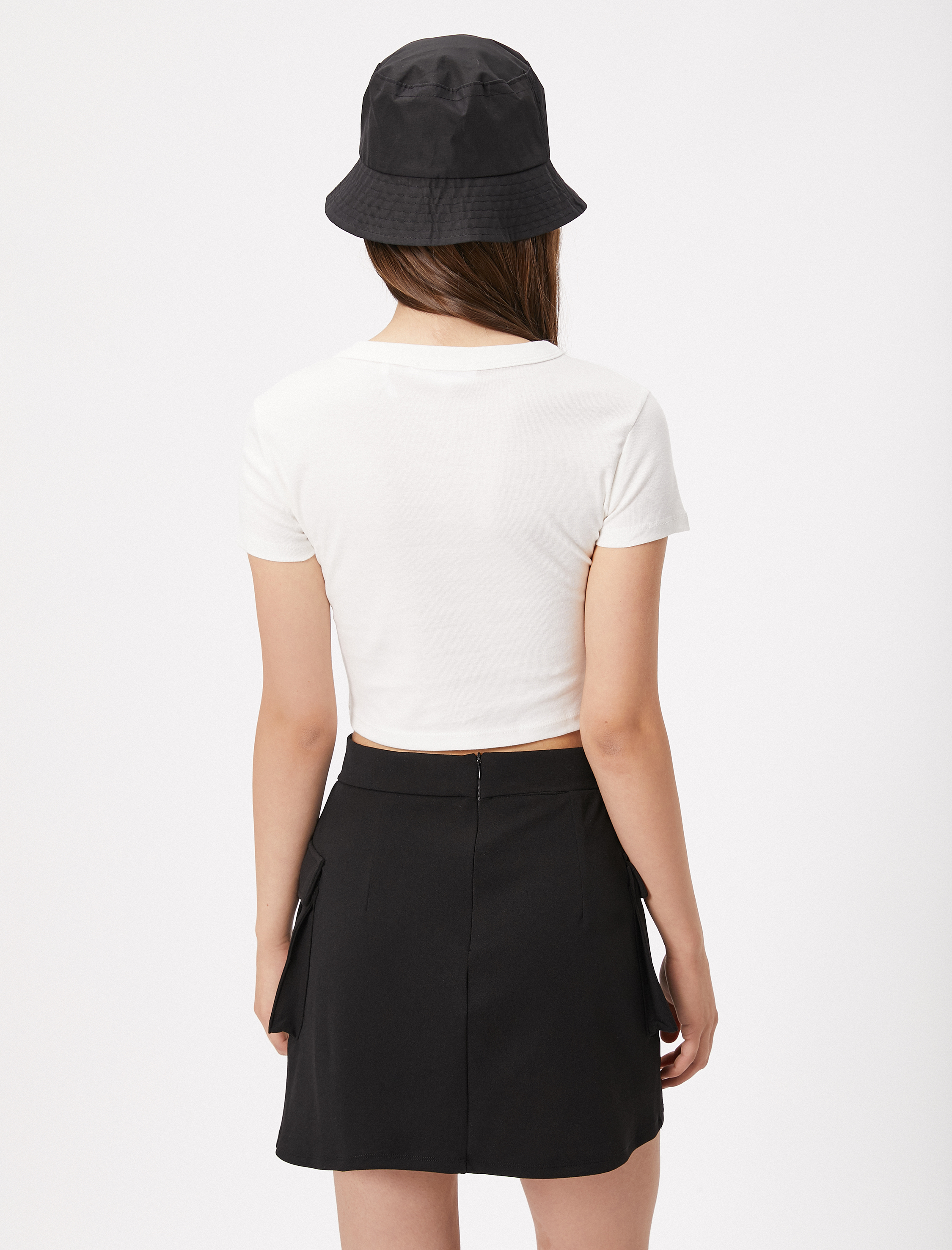   Crop Tişört Kolej Baskılı Slim Fit Bisiklet Yaka Pamuklu