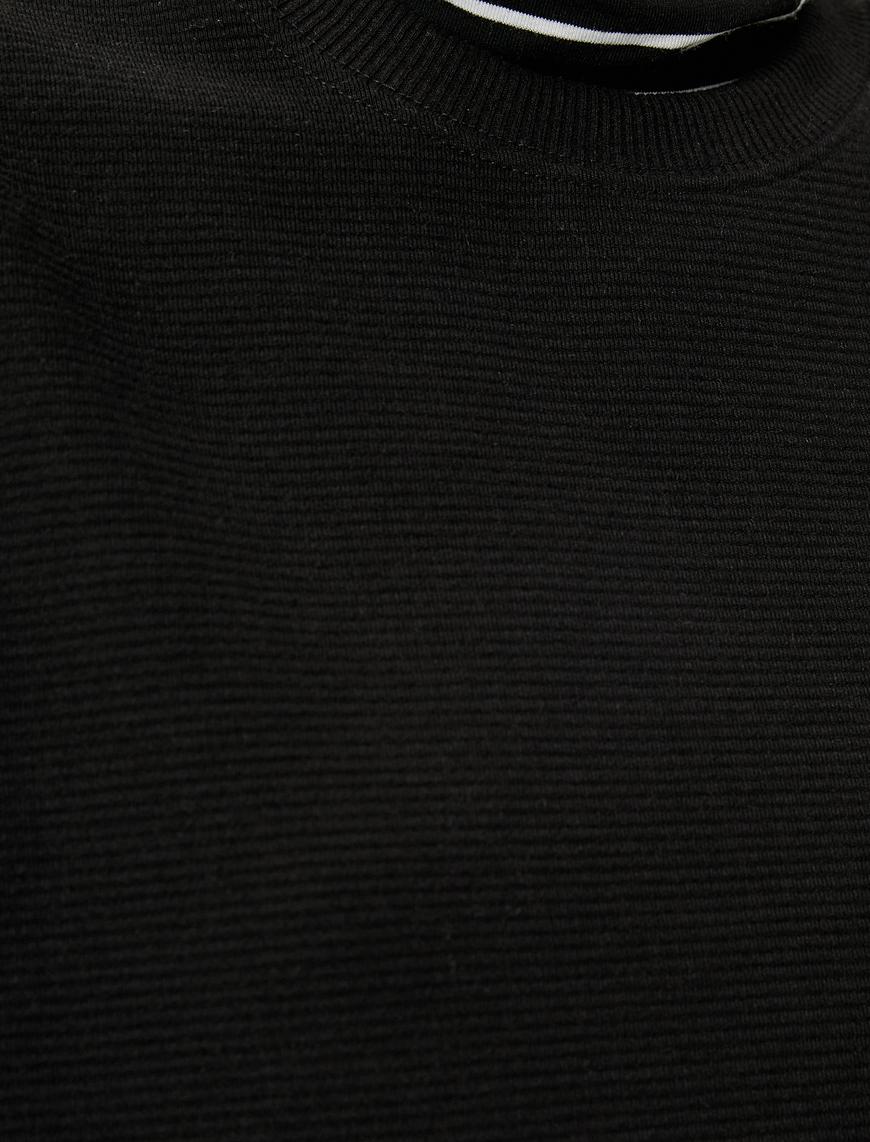   Bisiklet Yaka Sweatshirt Basic Fitilli Ribanalı