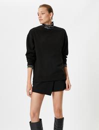 Bisiklet Yaka Sweatshirt Basic Fitilli Ribanalı