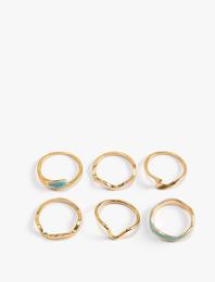 Yüzük Seti 6'lı Metal İnce Dokulu