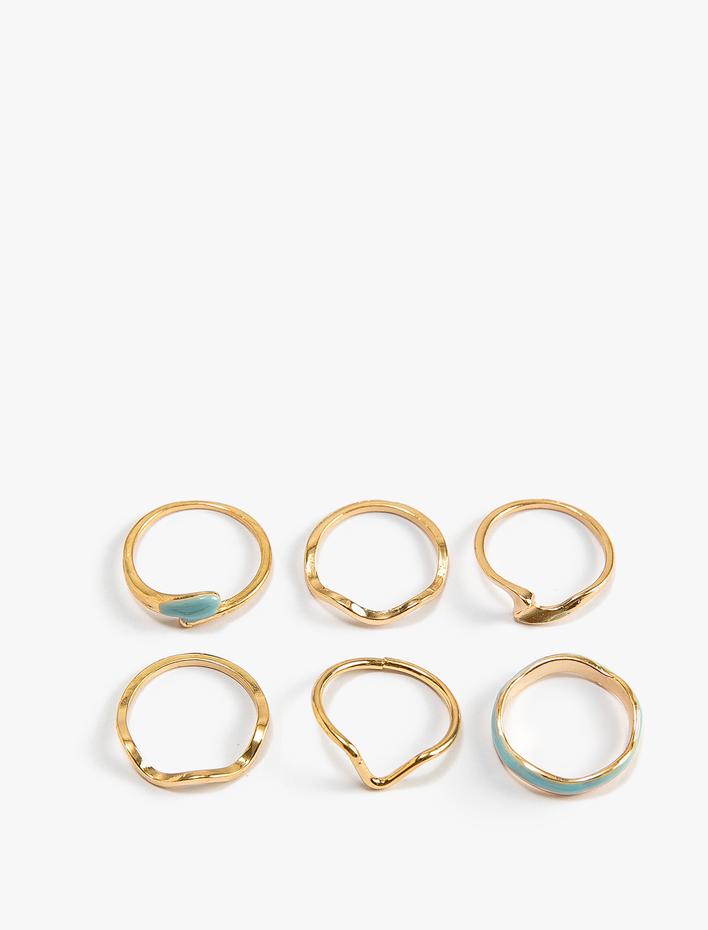 Kadın Yüzük Seti 6'lı Metal İnce Dokulu