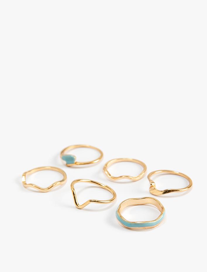 Kadın Yüzük Seti 6'lı Metal İnce Dokulu