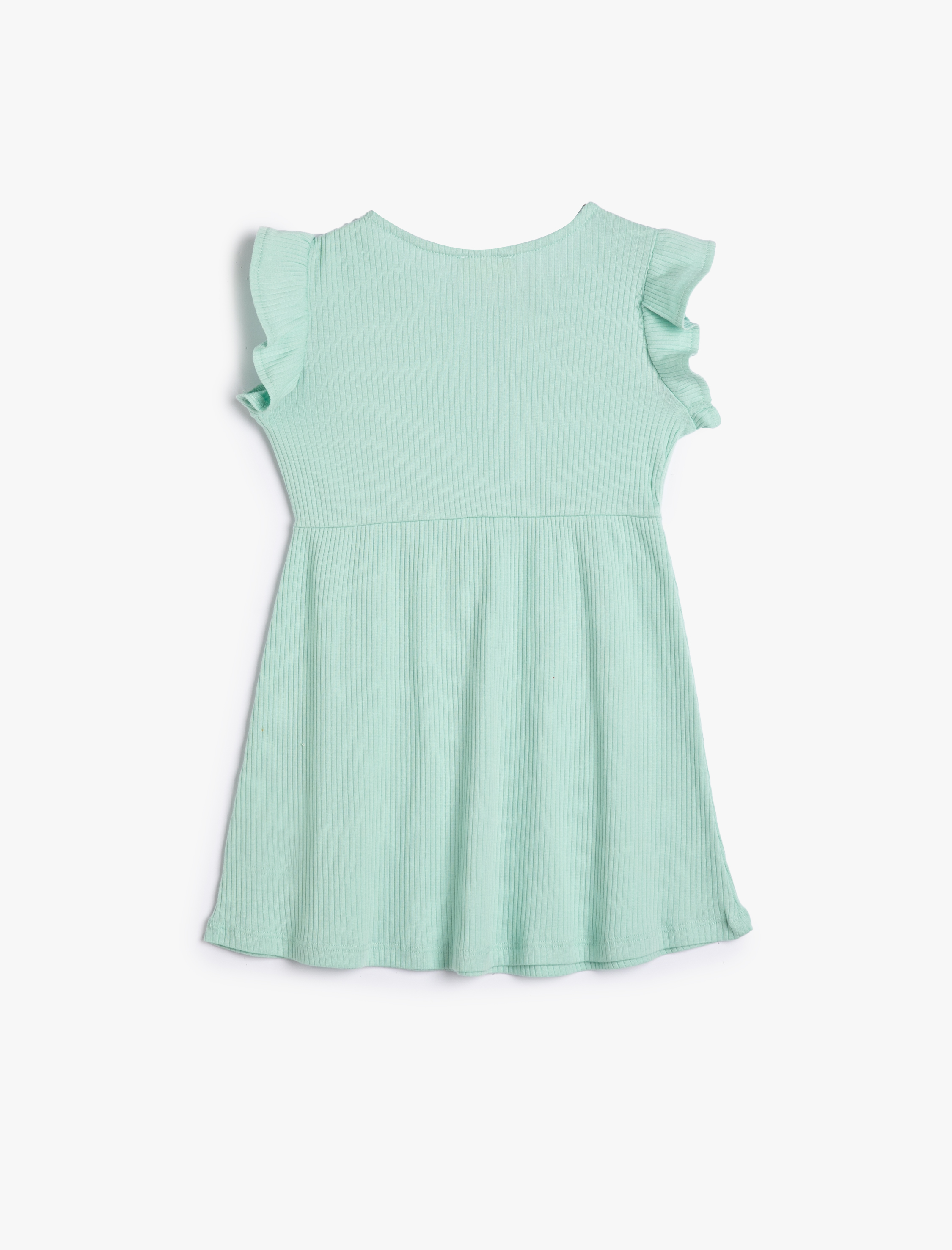  Kız Çocuk Elbise Mini Boy Basic Kolsuz Fırfırlı Yuvarlak Yaka Ribanalı Pamuklu