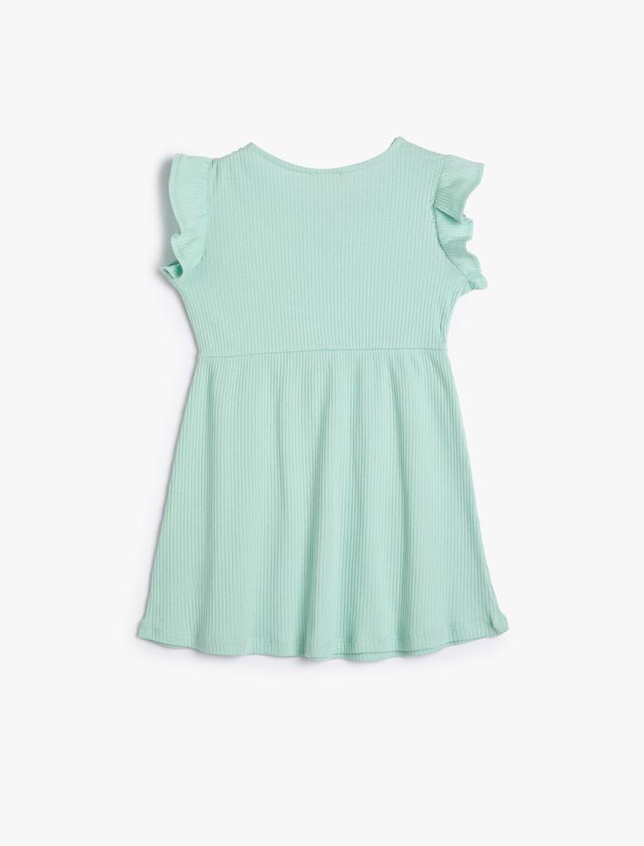Kız Çocuk Elbise Mini Boy Basic Kolsuz Fırfırlı Yuvarlak Yaka Ribanalı Pamuklu