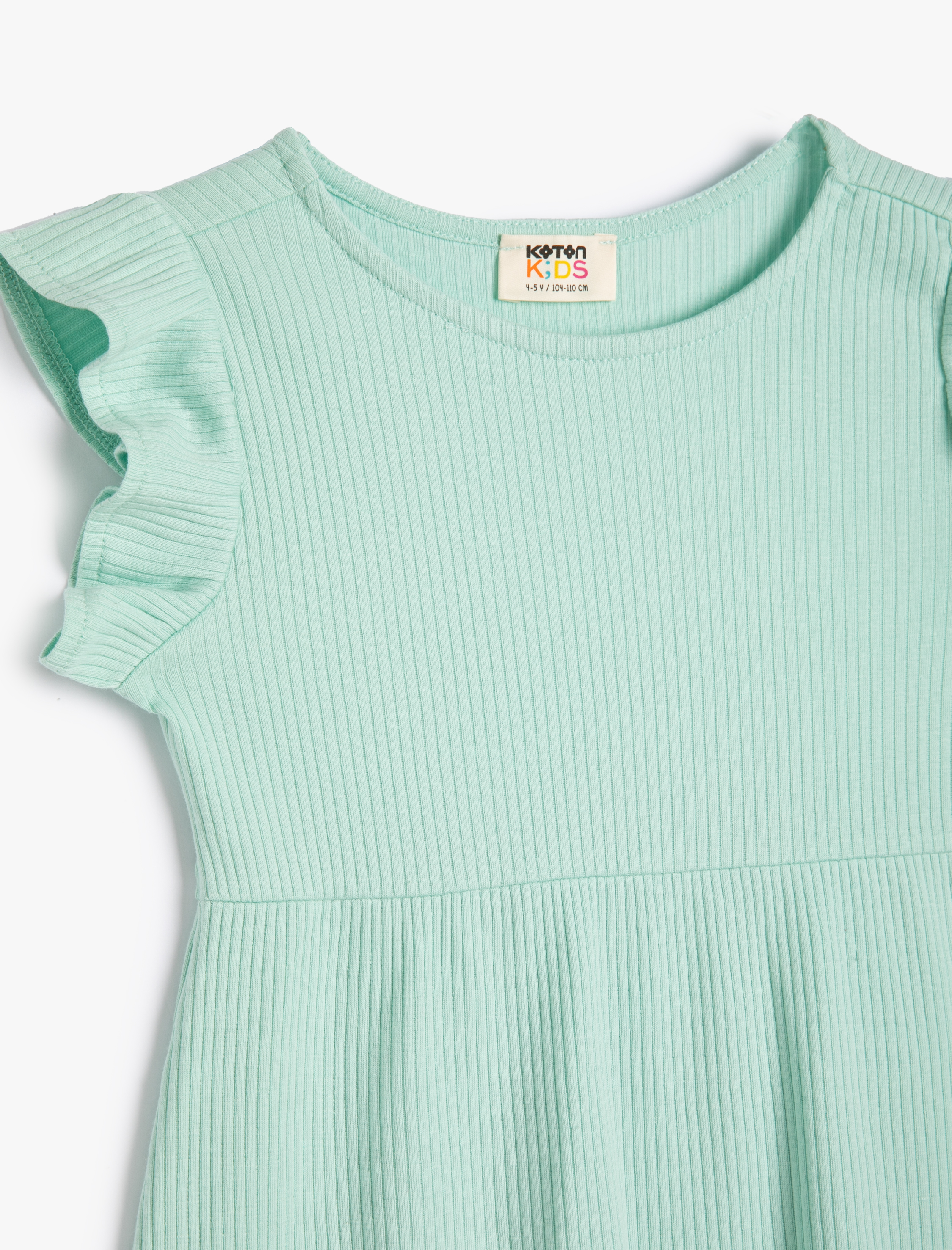  Kız Çocuk Elbise Mini Boy Basic Kolsuz Fırfırlı Yuvarlak Yaka Ribanalı Pamuklu