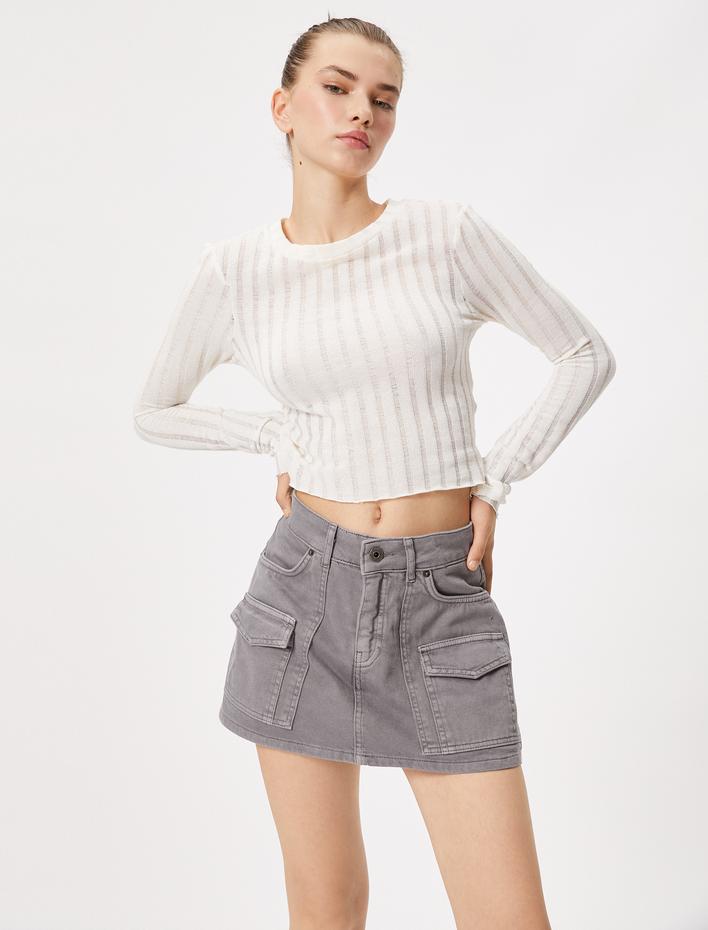  Kot Şort Etek Mini Gabardin Kumaş Fermuarlı Düğmeli