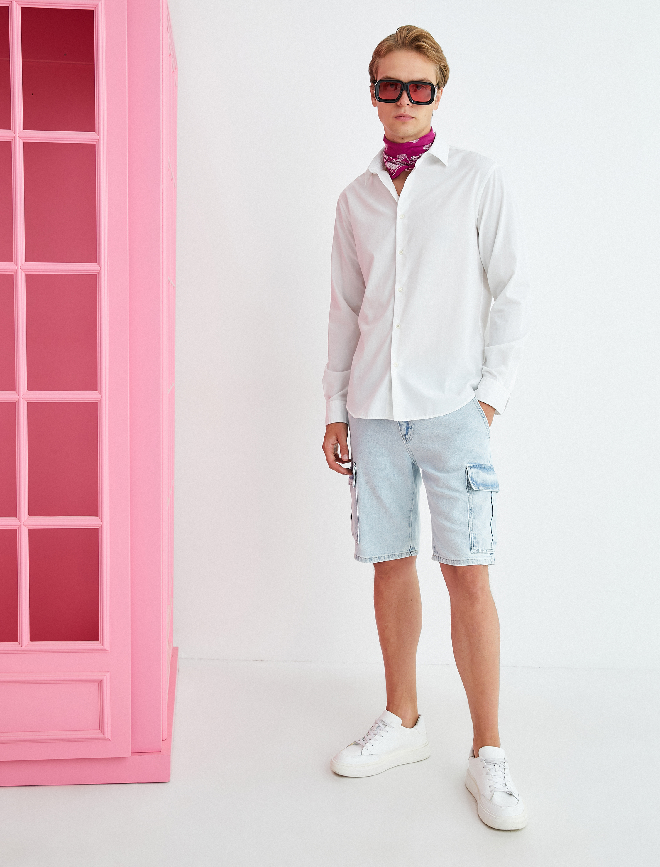   Kot Şort Kargo Cep Detaylı Düğmeli