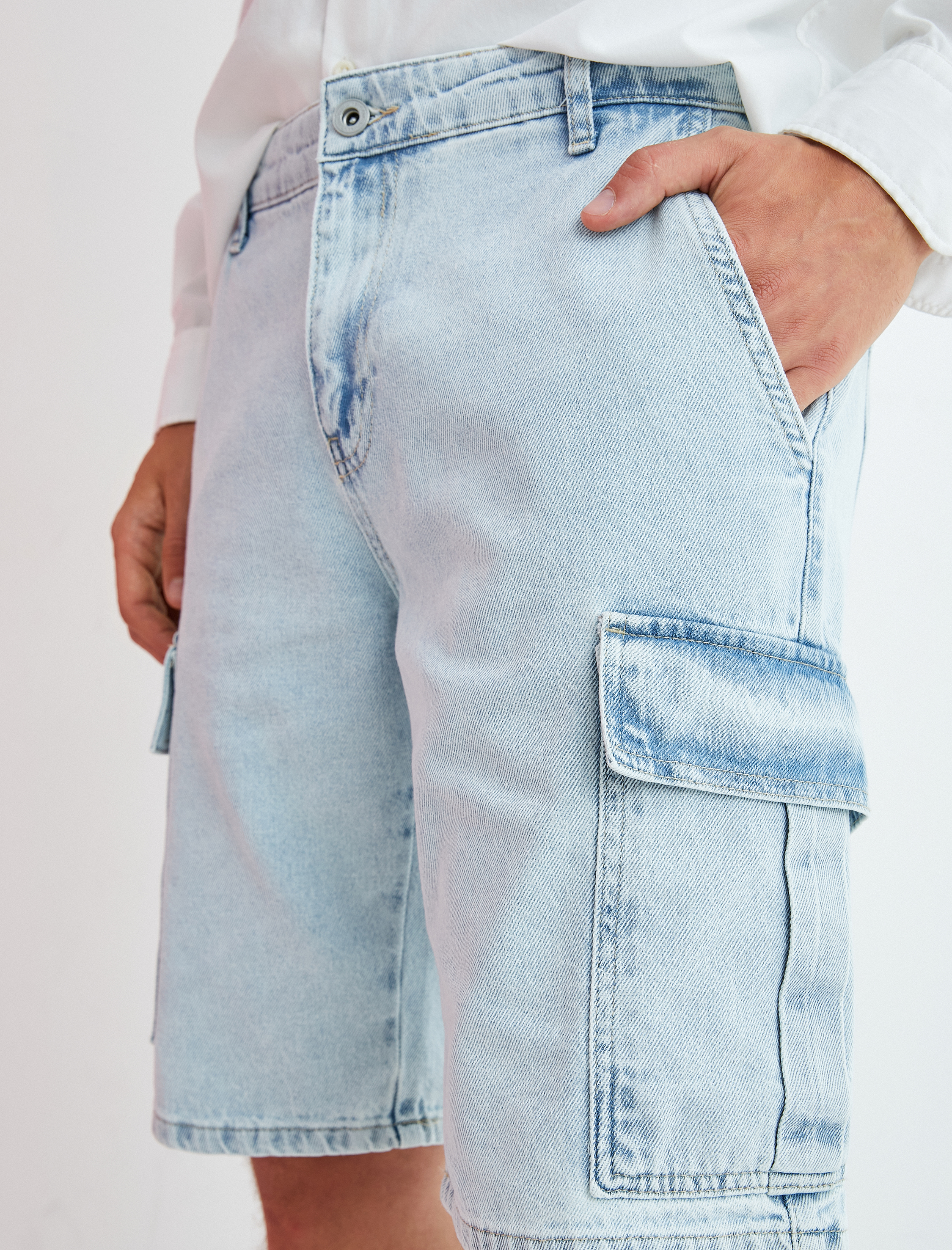   Kot Şort Kargo Cep Detaylı Düğmeli