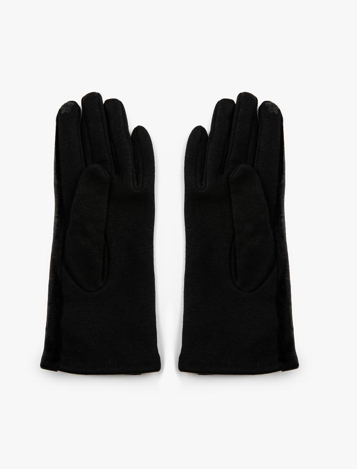 Kadın Eldiven Süet Görünümlü Boncuk İşlemeli