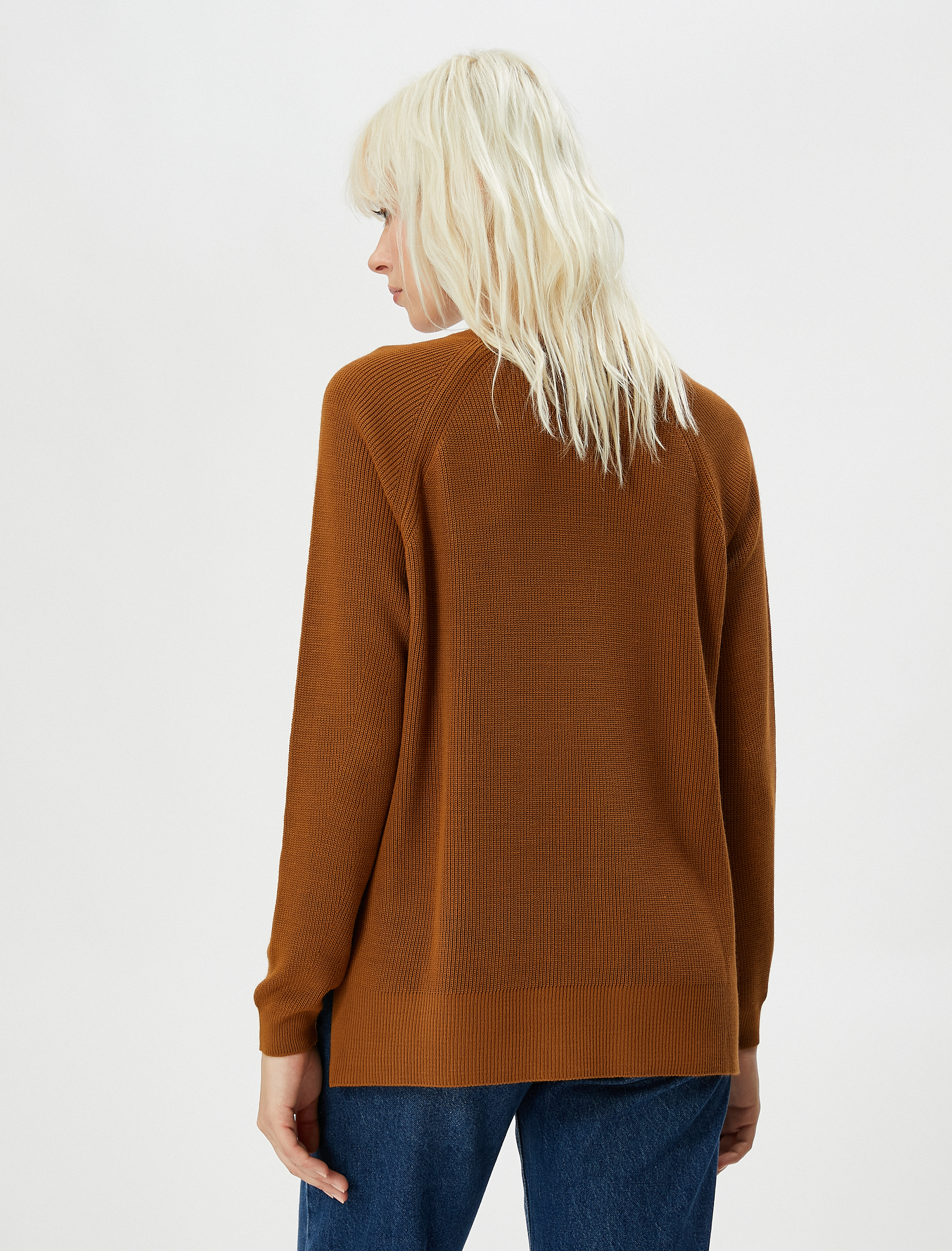   Basic Triko Kazak Uzun Kollu Bisiklet Yaka Ribanalı Kaşmir Dokulu