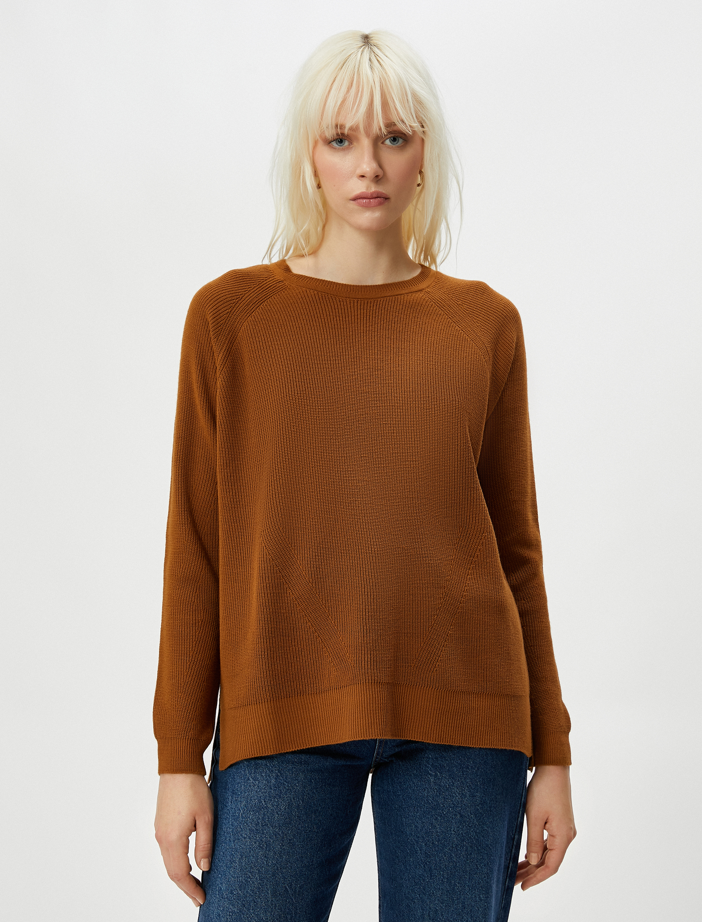   Basic Triko Kazak Uzun Kollu Bisiklet Yaka Ribanalı Kaşmir Dokulu