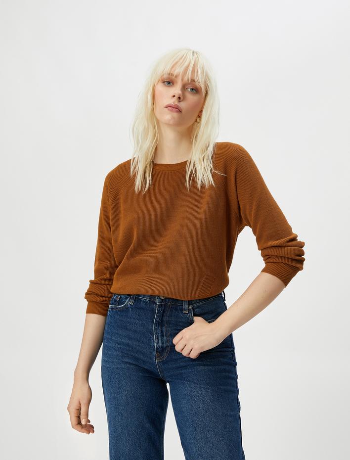  Basic Triko Kazak Uzun Kollu Bisiklet Yaka Ribanalı Kaşmir Dokulu