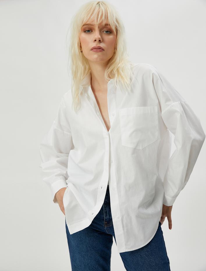  Uzun Kollu Gömlek Cep Detaylı Düğmeli Pamuklu