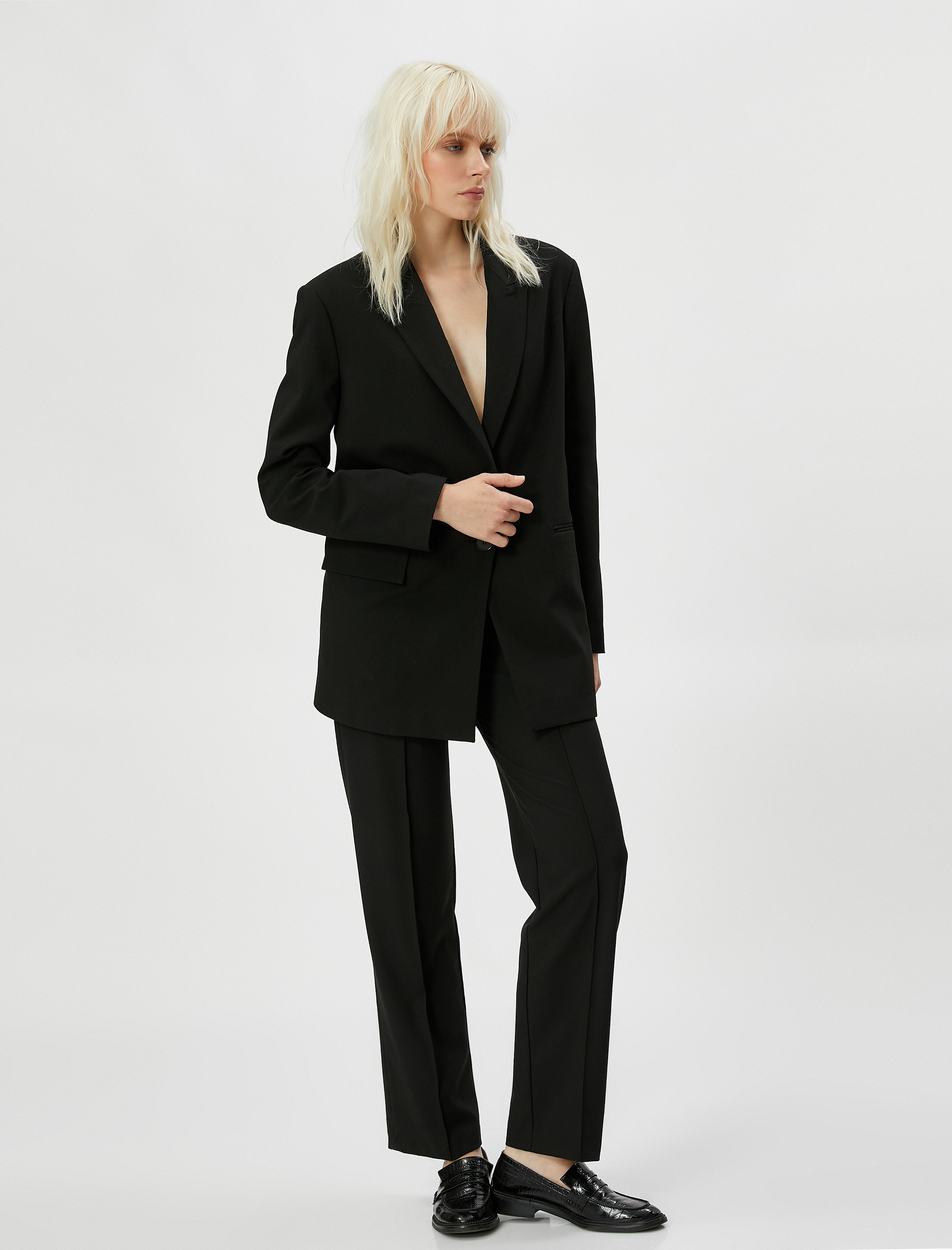   Kumaş Pantolon Düz Paça Nervürlü Fermuarlı Normal Bel