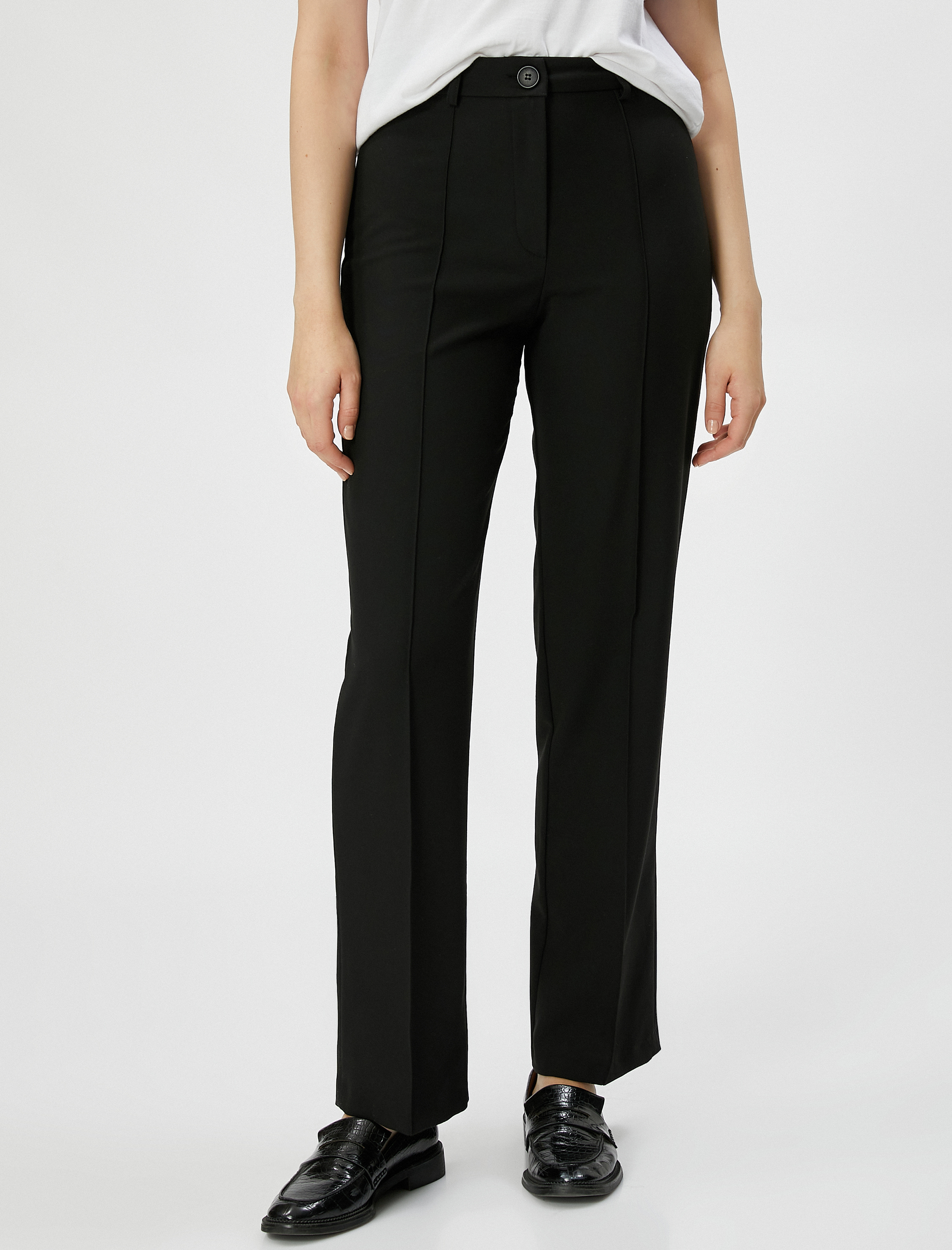   Kumaş Pantolon Düz Paça Nervürlü Fermuarlı Normal Bel