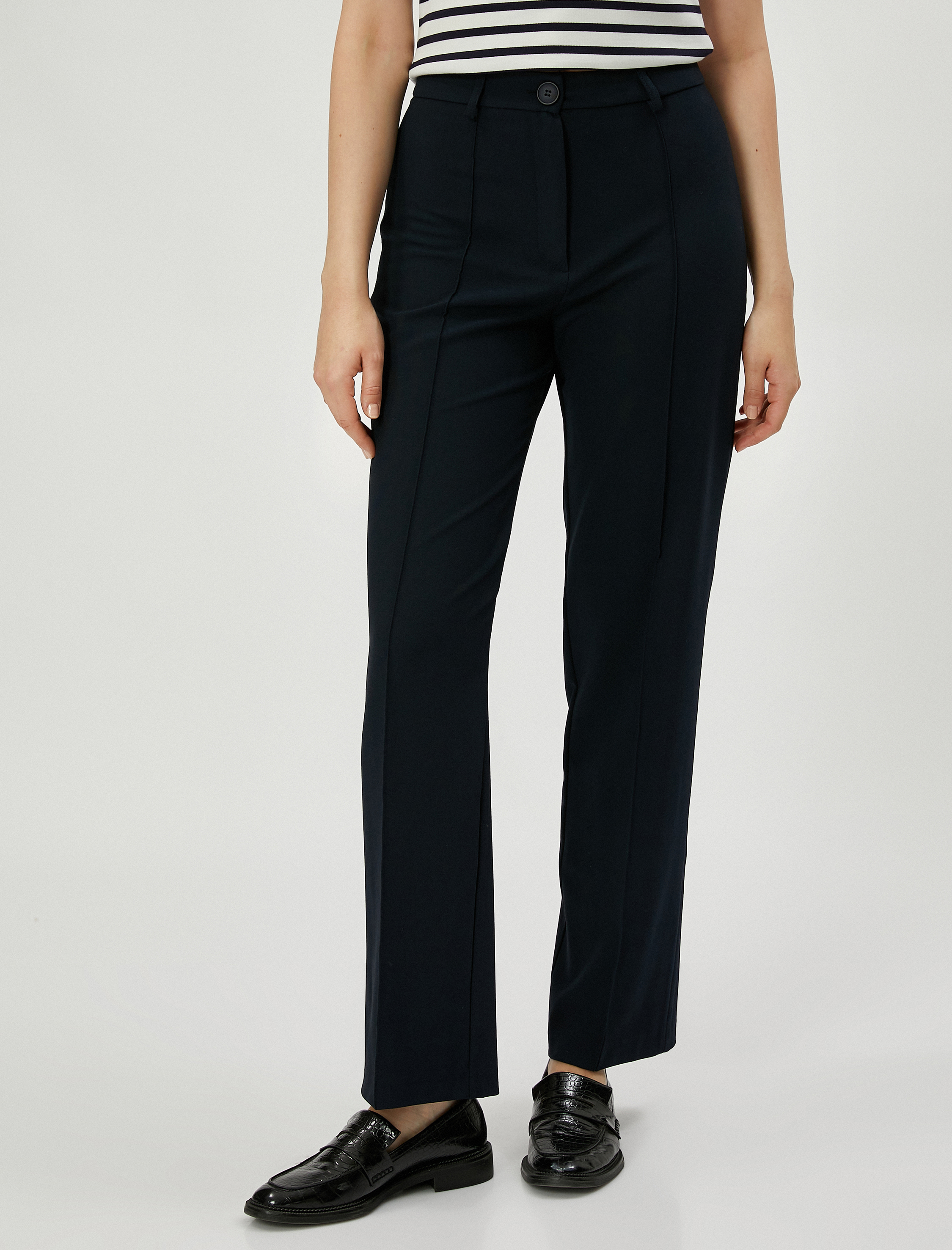   Kumaş Pantolon Düz Paça Nervürlü Fermuarlı Normal Bel