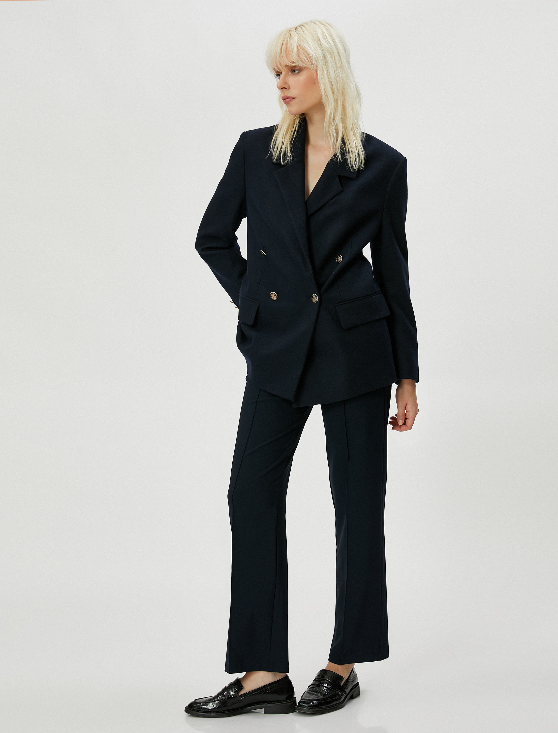   Kumaş Pantolon Düz Paça Nervürlü Fermuarlı Normal Bel