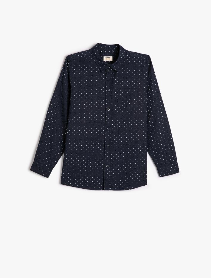 Erkek Çocuk Gömlek Cep Detaylı Uzun Kollu Pamuklu Klasik Yaka