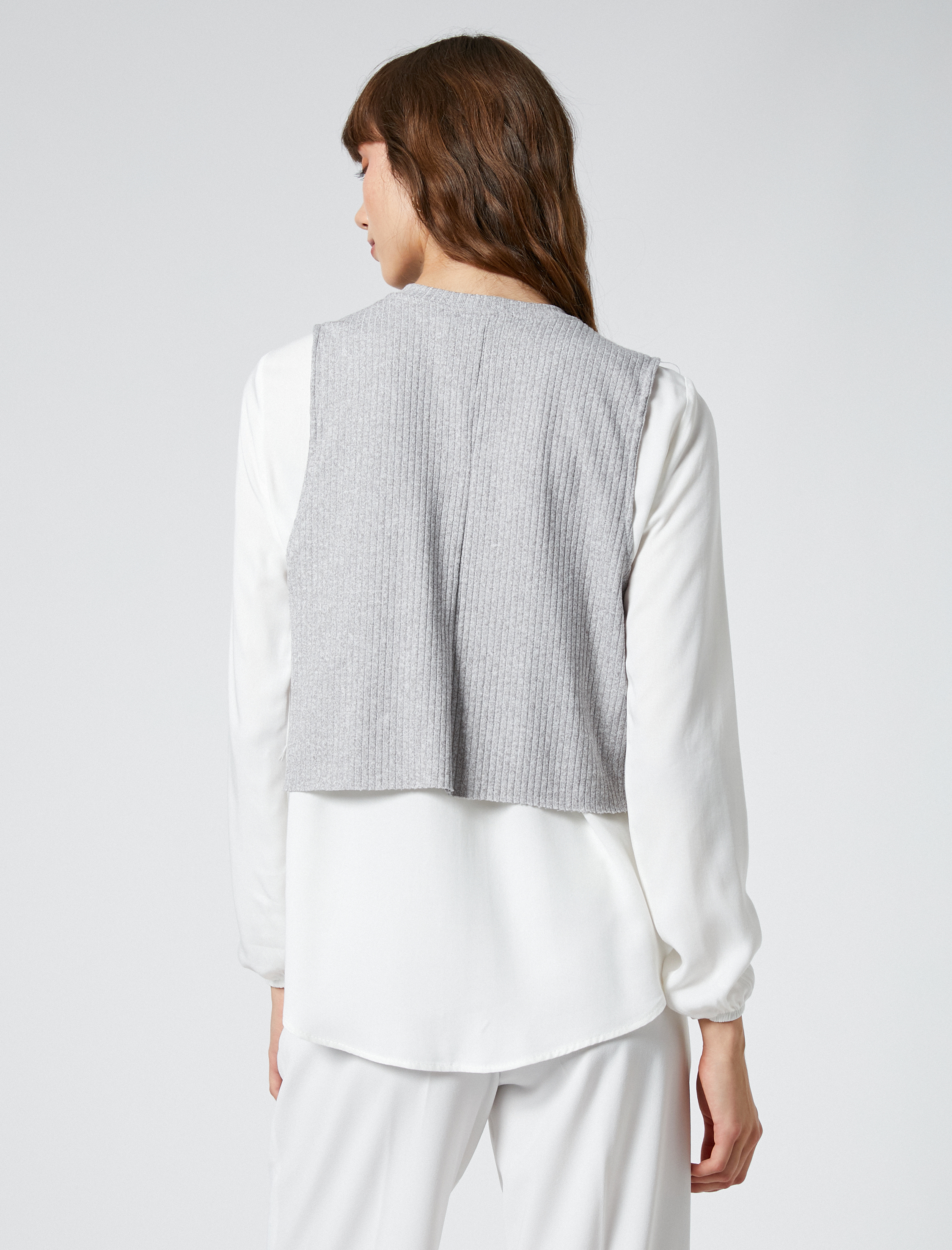   Uzun Kollu Gömlek Çift Parça Görünümlü Bisiklet Yaka Viskon