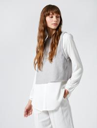 Uzun Kollu Gömlek Çift Parça Görünümlü Bisiklet Yaka Viskon