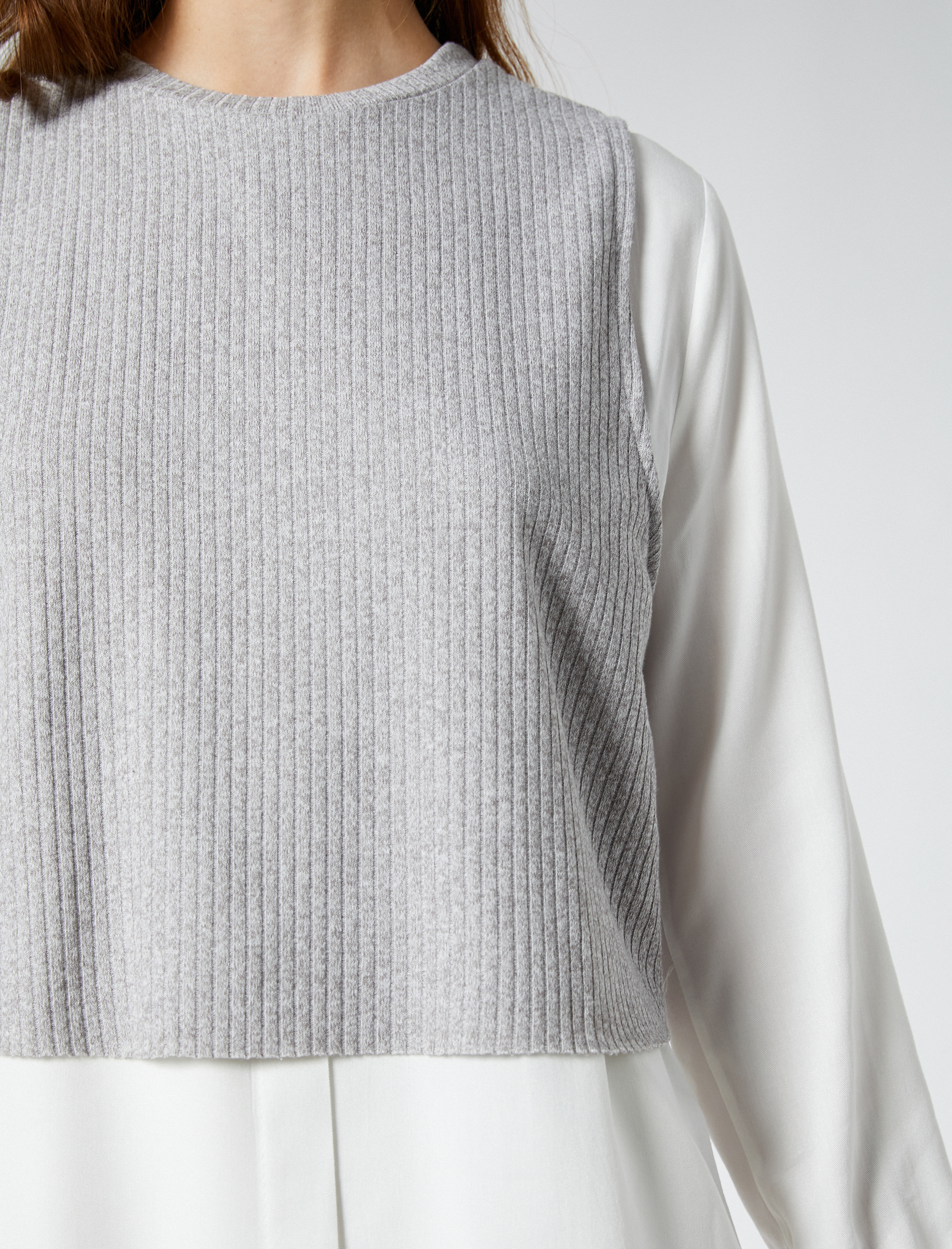   Uzun Kollu Gömlek Çift Parça Görünümlü Bisiklet Yaka Viskon