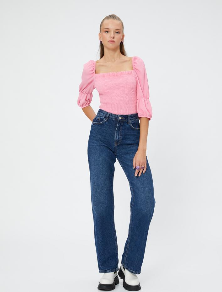  Balon Kollu Bluz Gipeli Kare Yaka Bürümcük