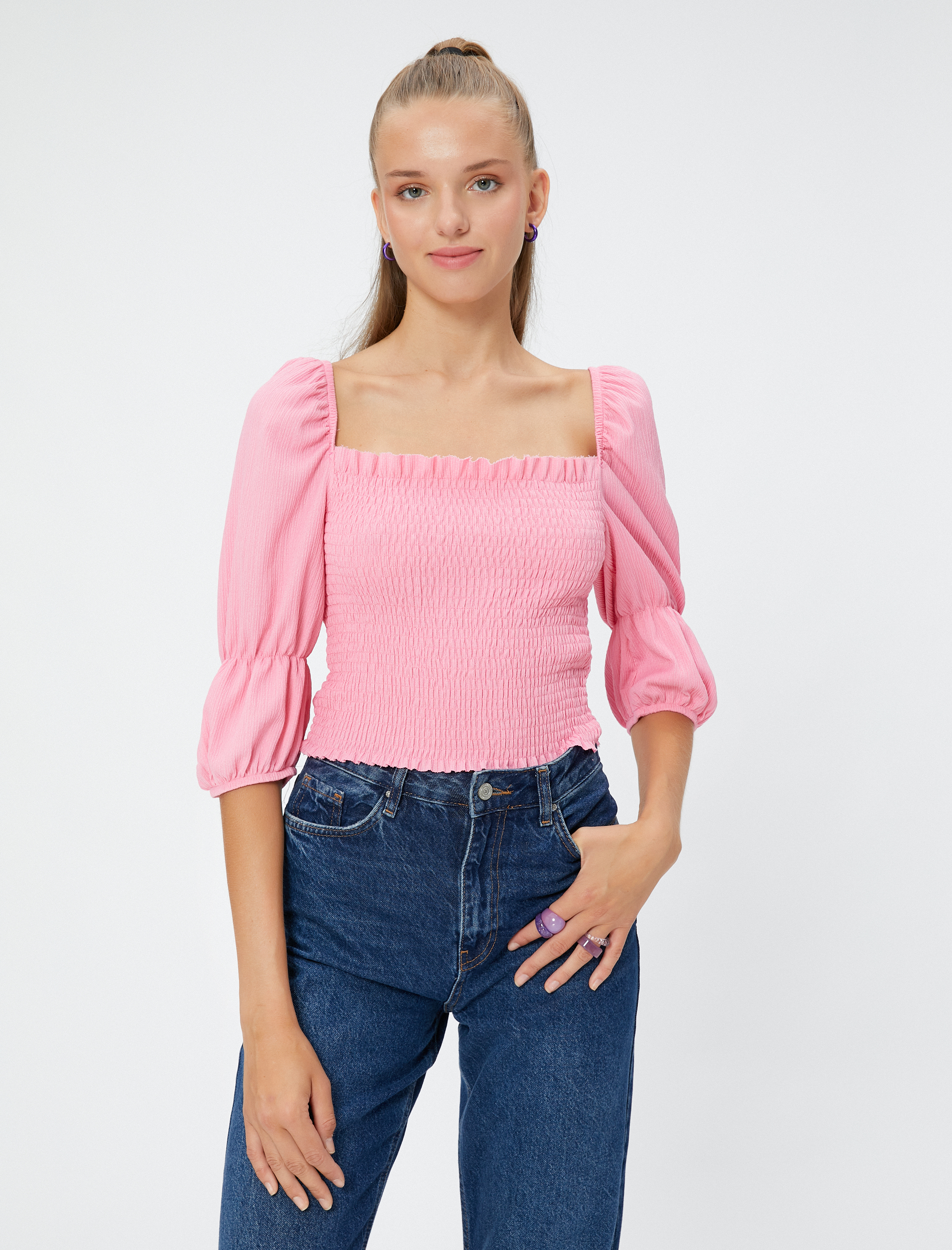   Balon Kollu Bluz Gipeli Kare Yaka Bürümcük