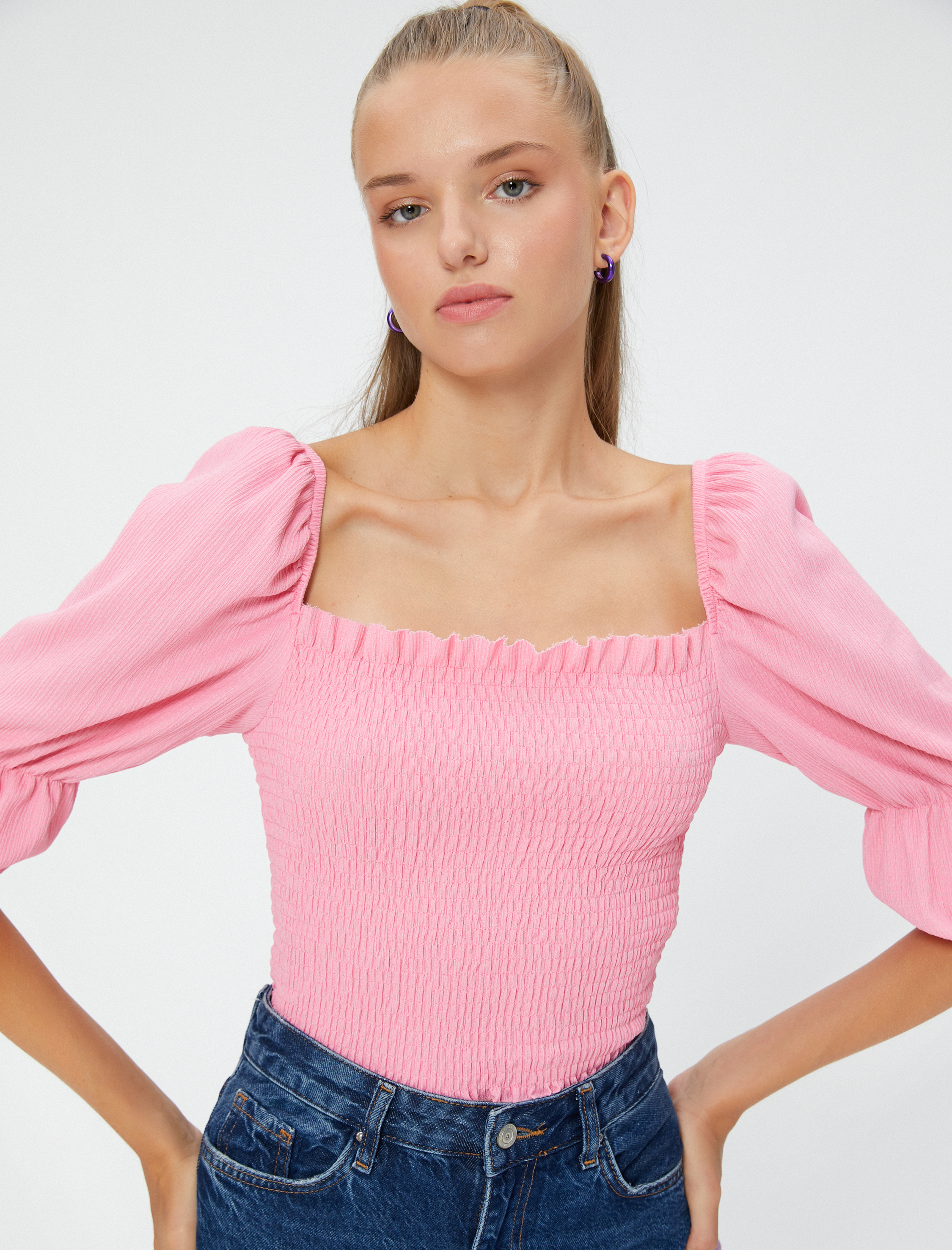   Balon Kollu Bluz Gipeli Kare Yaka Bürümcük