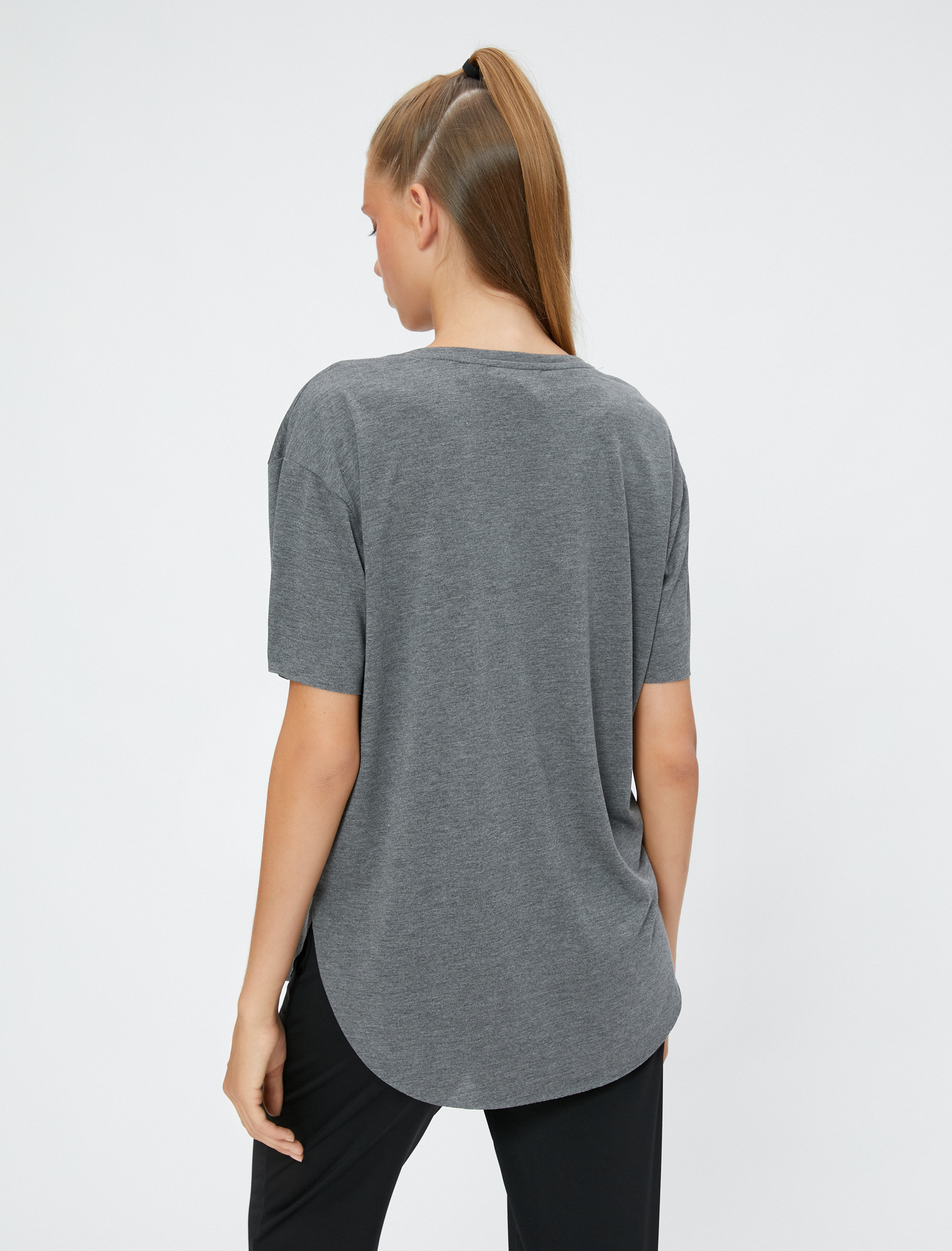   Spor Tişört Bisiklet Yaka Kısa Kollu Slogan Baskılı