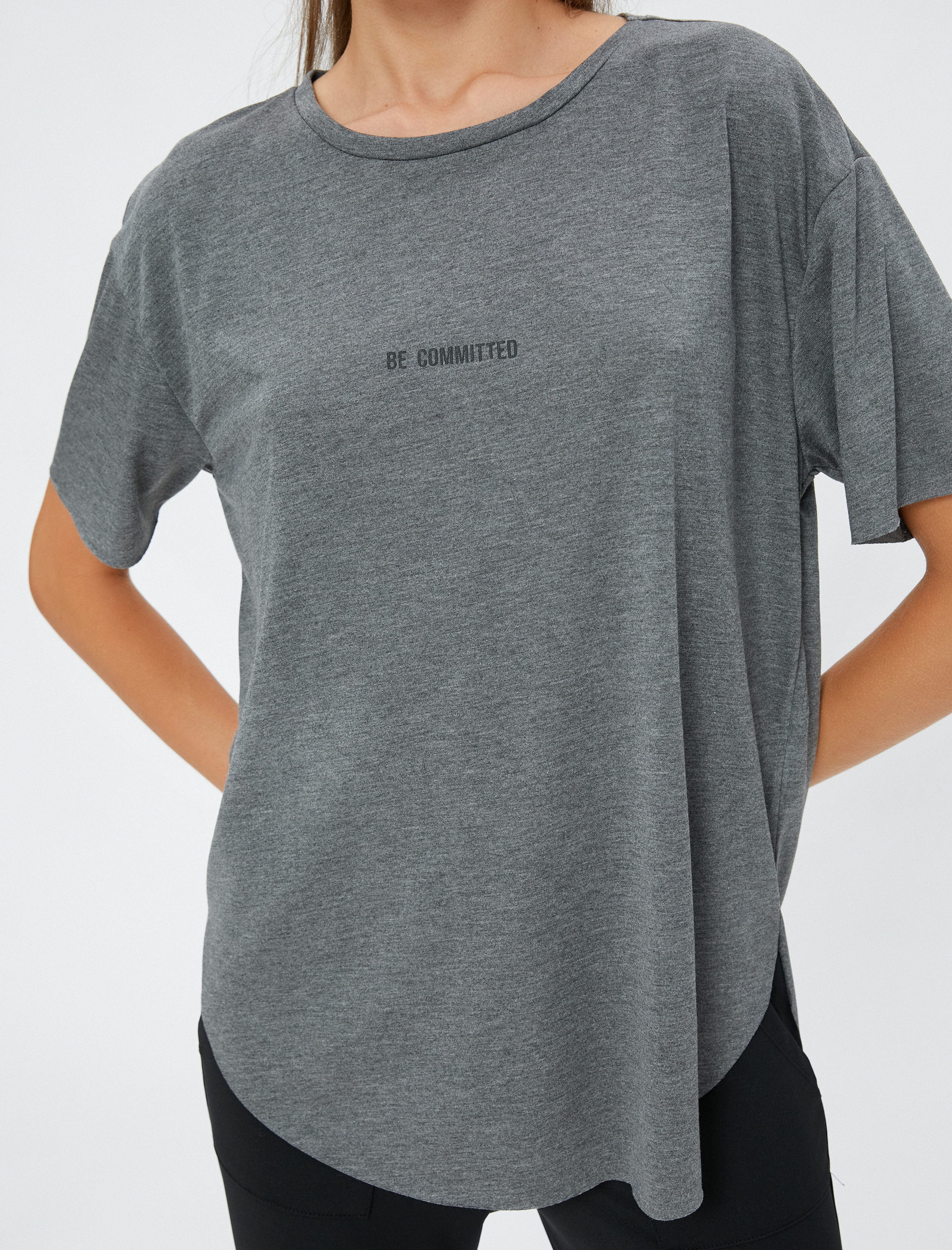   Spor Tişört Bisiklet Yaka Kısa Kollu Slogan Baskılı