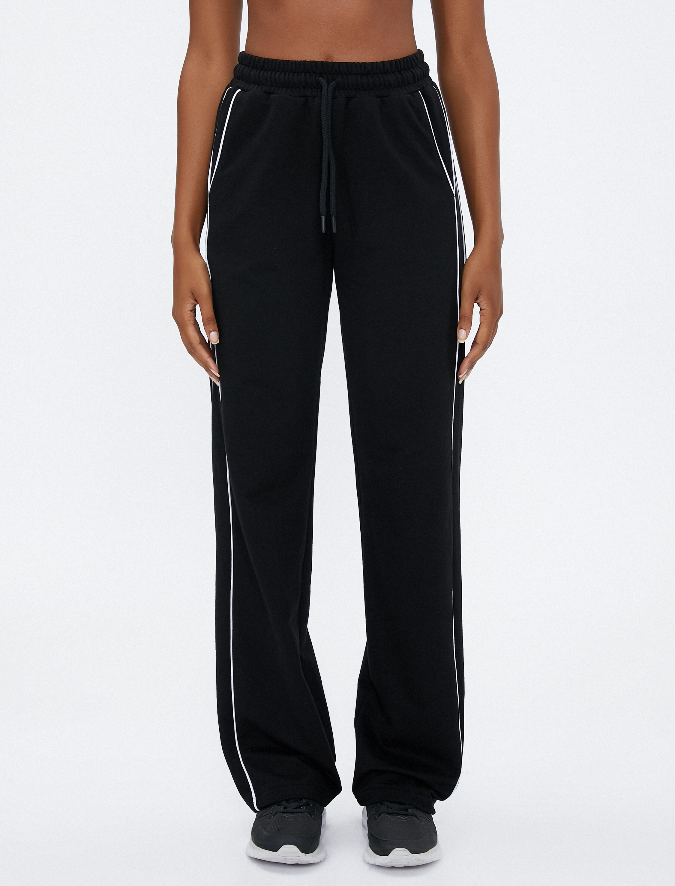   Yüksek Bel Eşofman Altı Düz Paça Beli Bağcıklı Şeritli