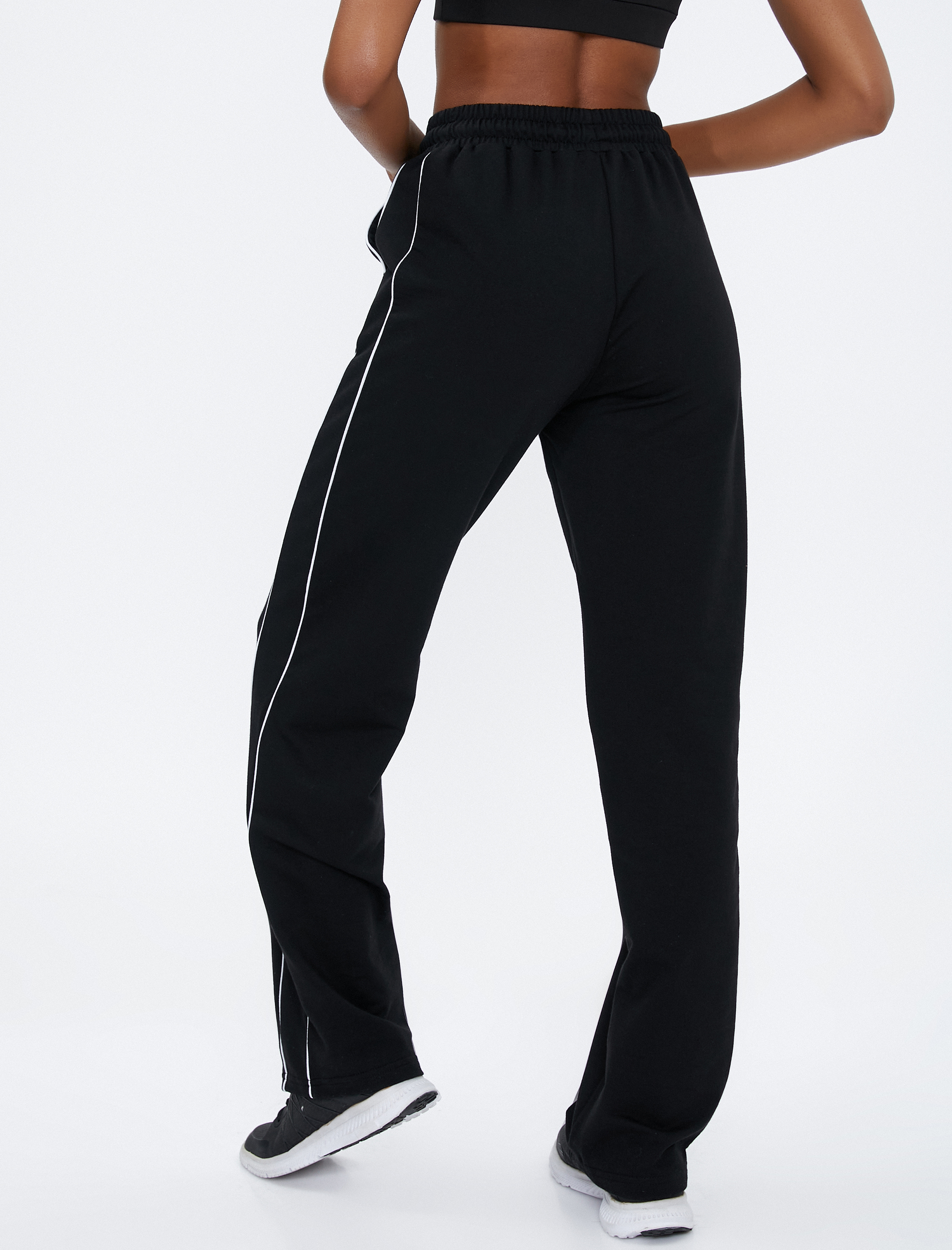   Yüksek Bel Eşofman Altı Düz Paça Beli Bağcıklı Şeritli