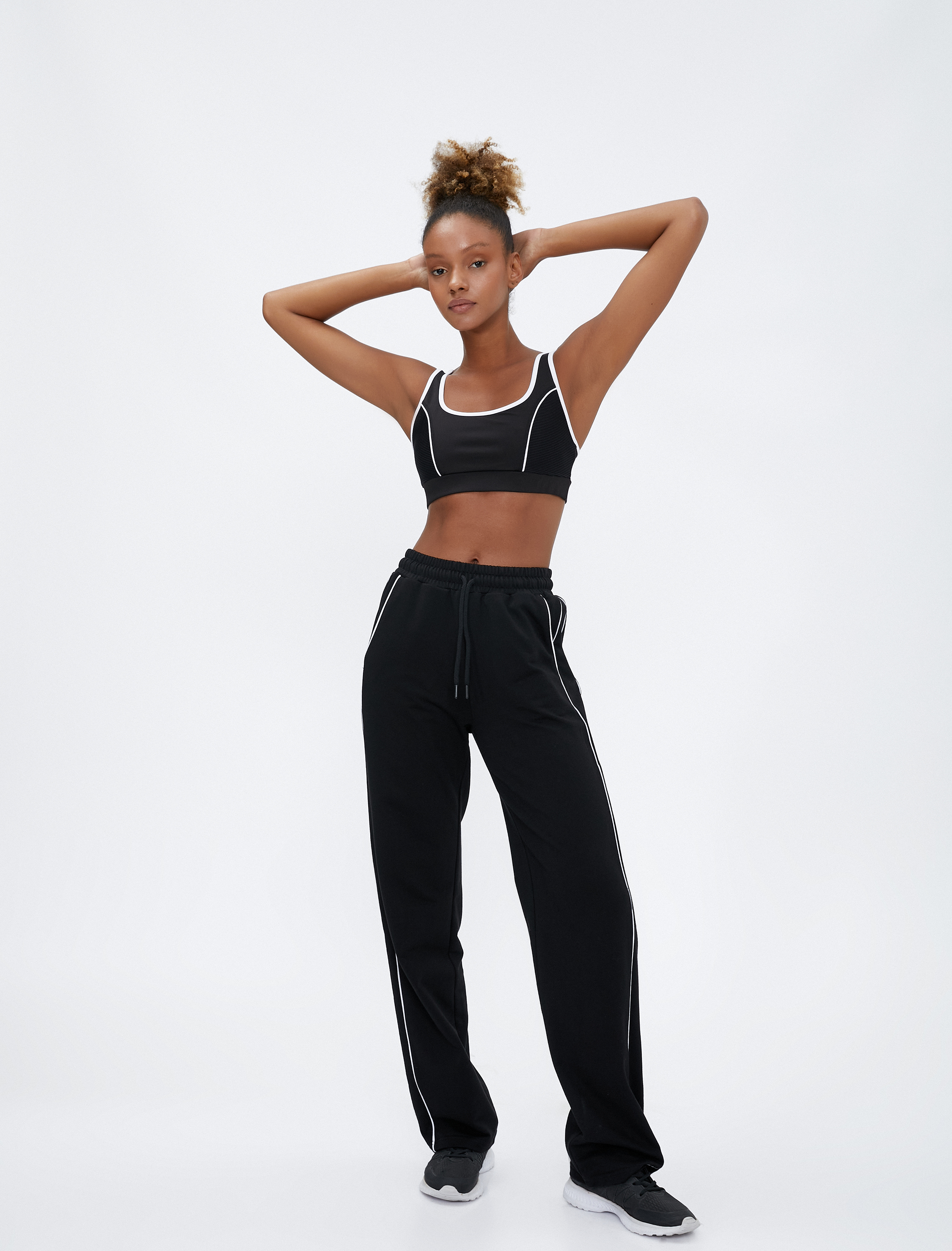   Yüksek Bel Eşofman Altı Düz Paça Beli Bağcıklı Şeritli