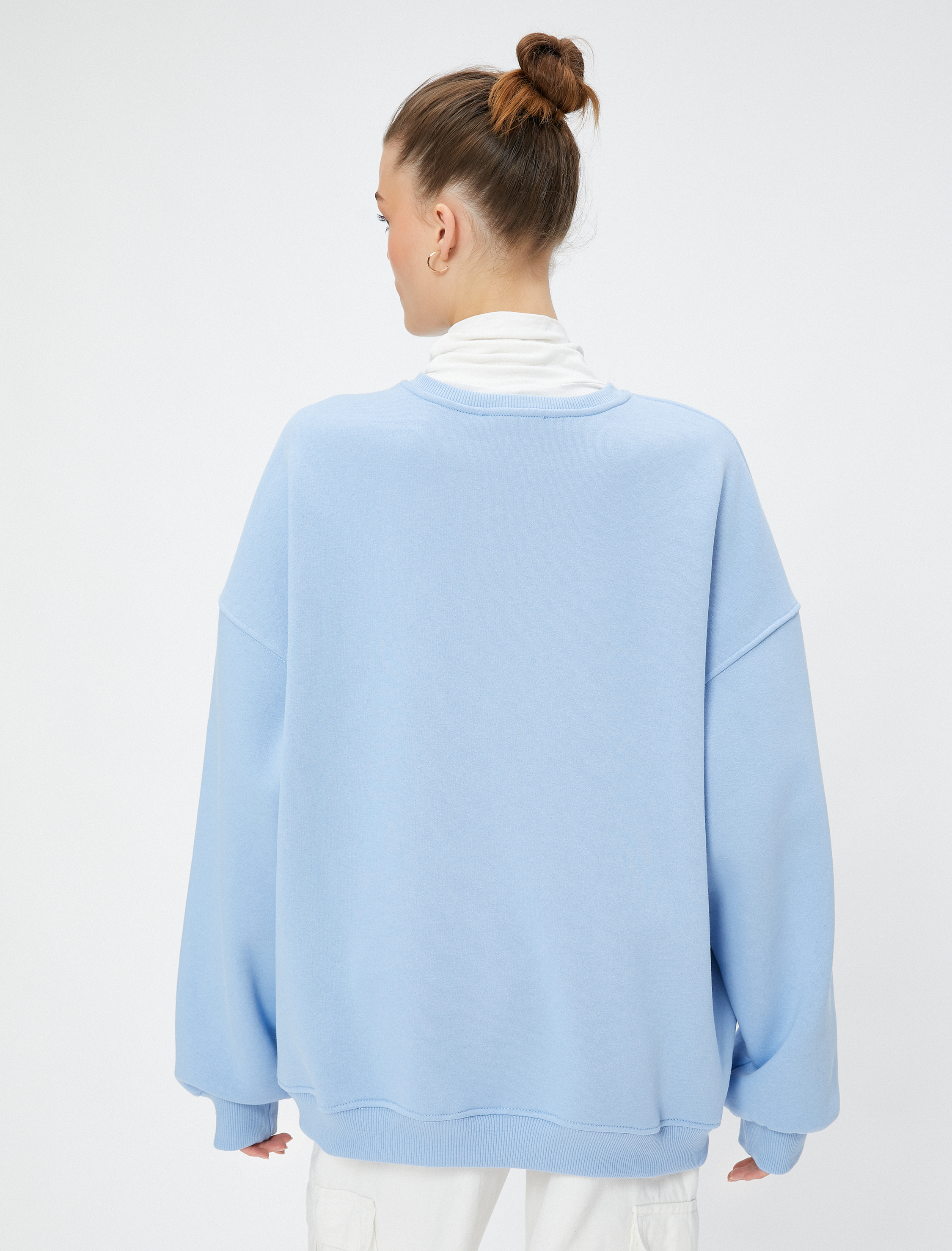   Şardonlu Kolej Sweatshirt Rahat Kesim Baskılı Bisiklet Yaka Uzun Kollu