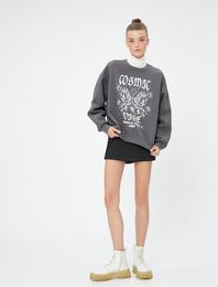 Baskılı Sweatshirt Rahat Kesim Bisiklet Yaka Uzun Kollu